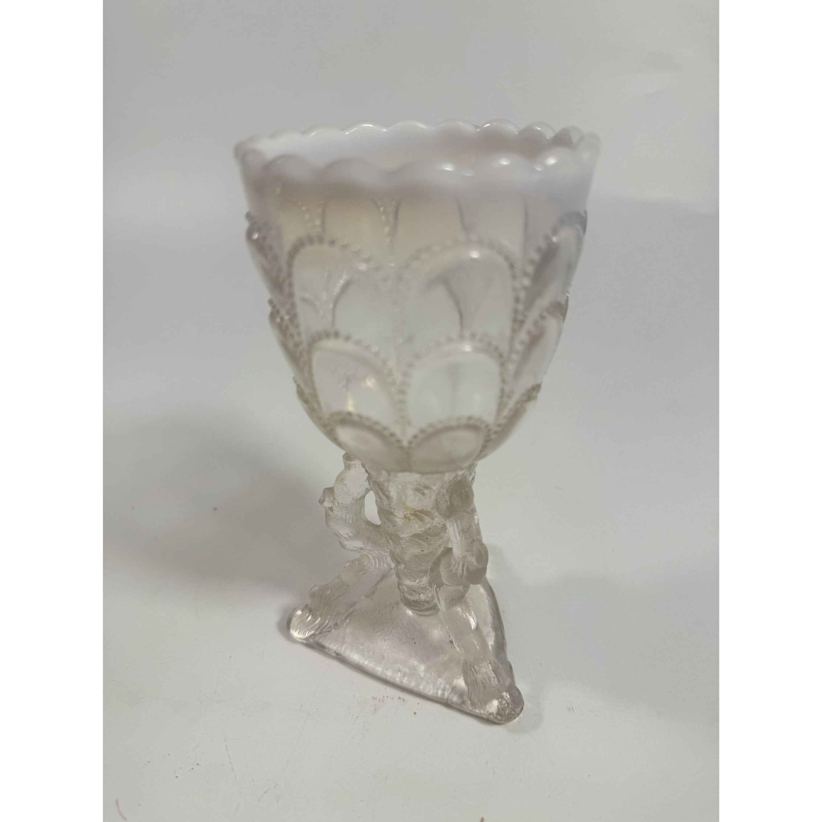 Footed Vase Glass Northwood Beads and Bark White Opalescent Vase Decorative Cup Collector Glassware Home Decor Decorative Accents Antique