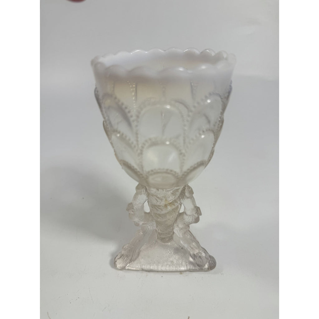 Footed Vase Glass Northwood Beads and Bark White Opalescent Vase Decorative Cup Collector Glassware Home Decor Decorative Accents Antique