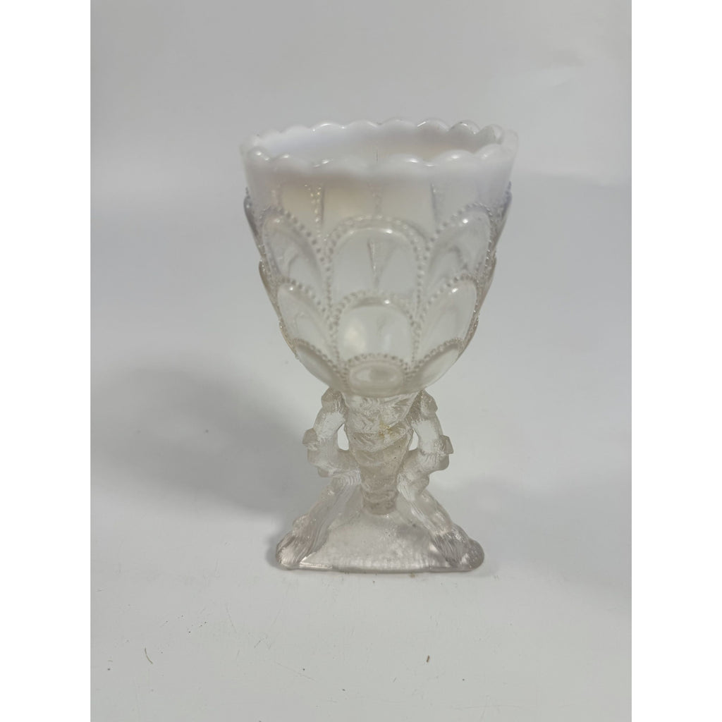 Footed Vase Glass Northwood Beads and Bark White Opalescent Vase Decorative Cup Collector Glassware Home Decor Decorative Accents Antique
