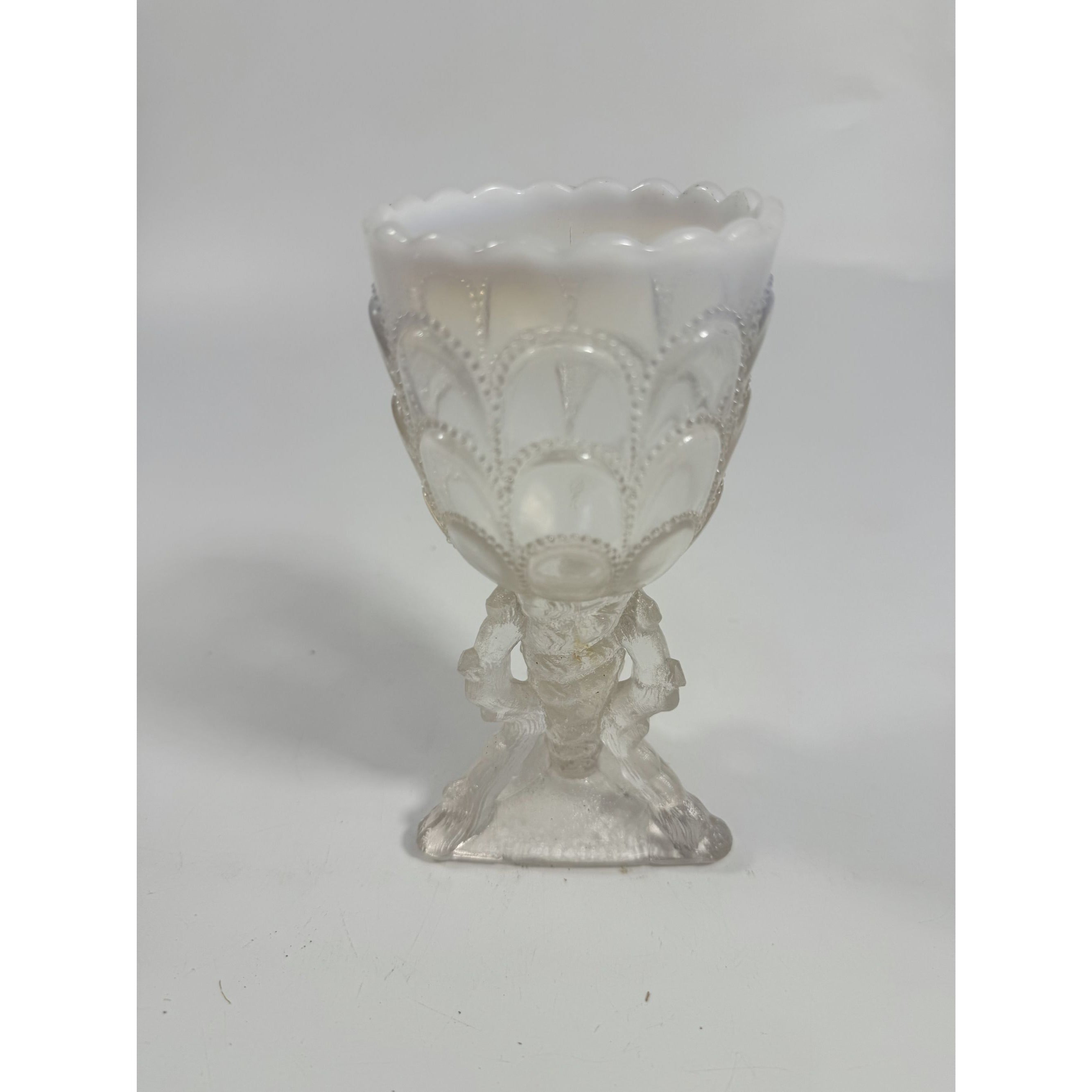 Footed Vase Glass Northwood Beads and Bark White Opalescent Vase Decorative Cup Collector Glassware Home Decor Decorative Accents Antique