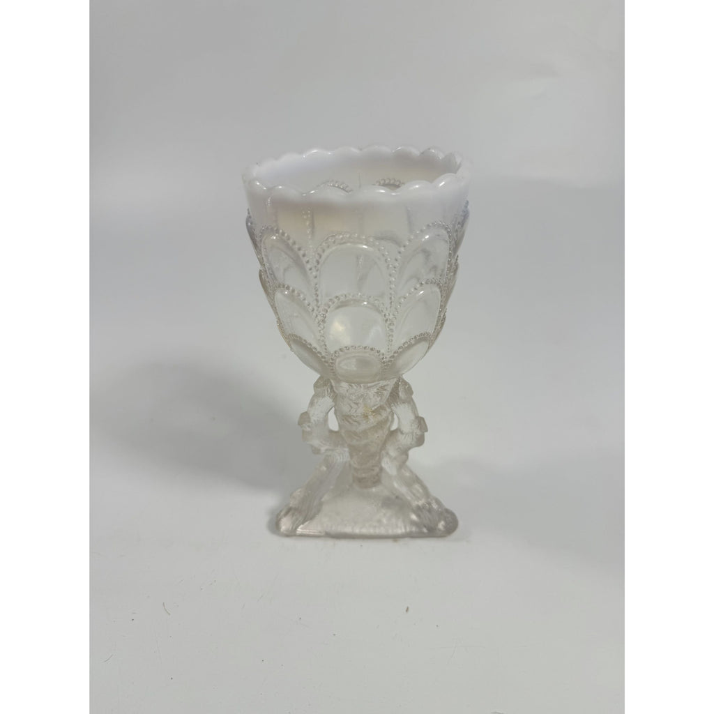 Footed Vase Glass Northwood Beads and Bark White Opalescent Vase Decorative Cup Collector Glassware Home Decor Decorative Accents Antique