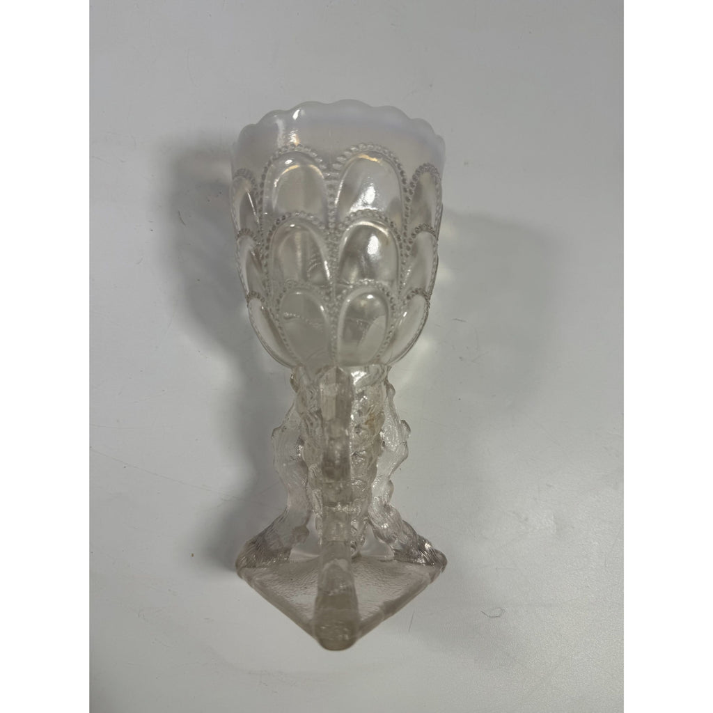 Footed Vase Glass Northwood Beads and Bark White Opalescent Vase Decorative Cup Collector Glassware Home Decor Decorative Accents Antique