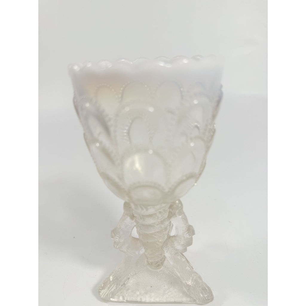 Footed Vase Glass Northwood Beads and Bark White Opalescent Vase Decorative Cup Collector Glassware Home Decor Decorative Accents Antique