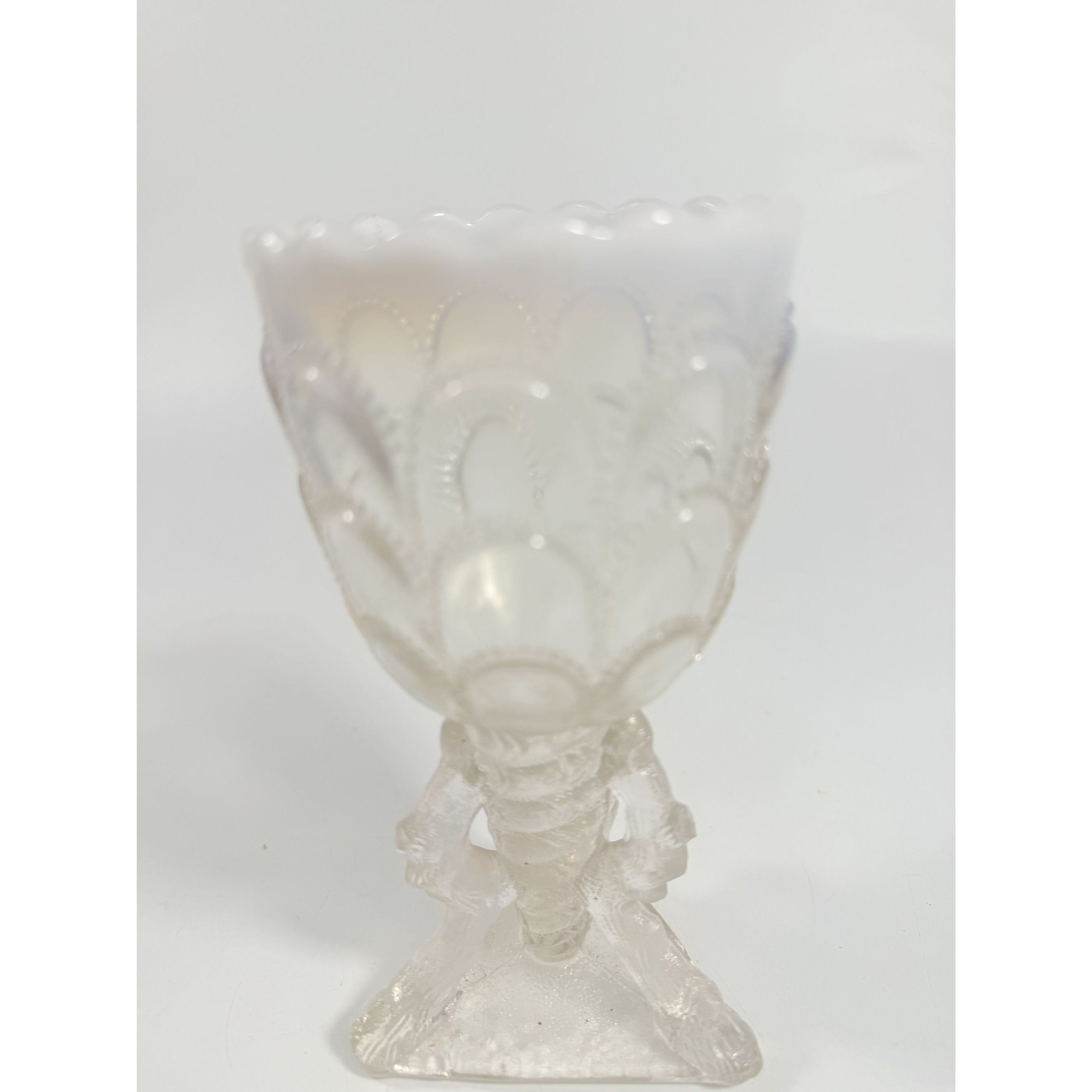 Footed Vase Glass Northwood Beads and Bark White Opalescent Vase Decorative Cup Collector Glassware Home Decor Decorative Accents Antique