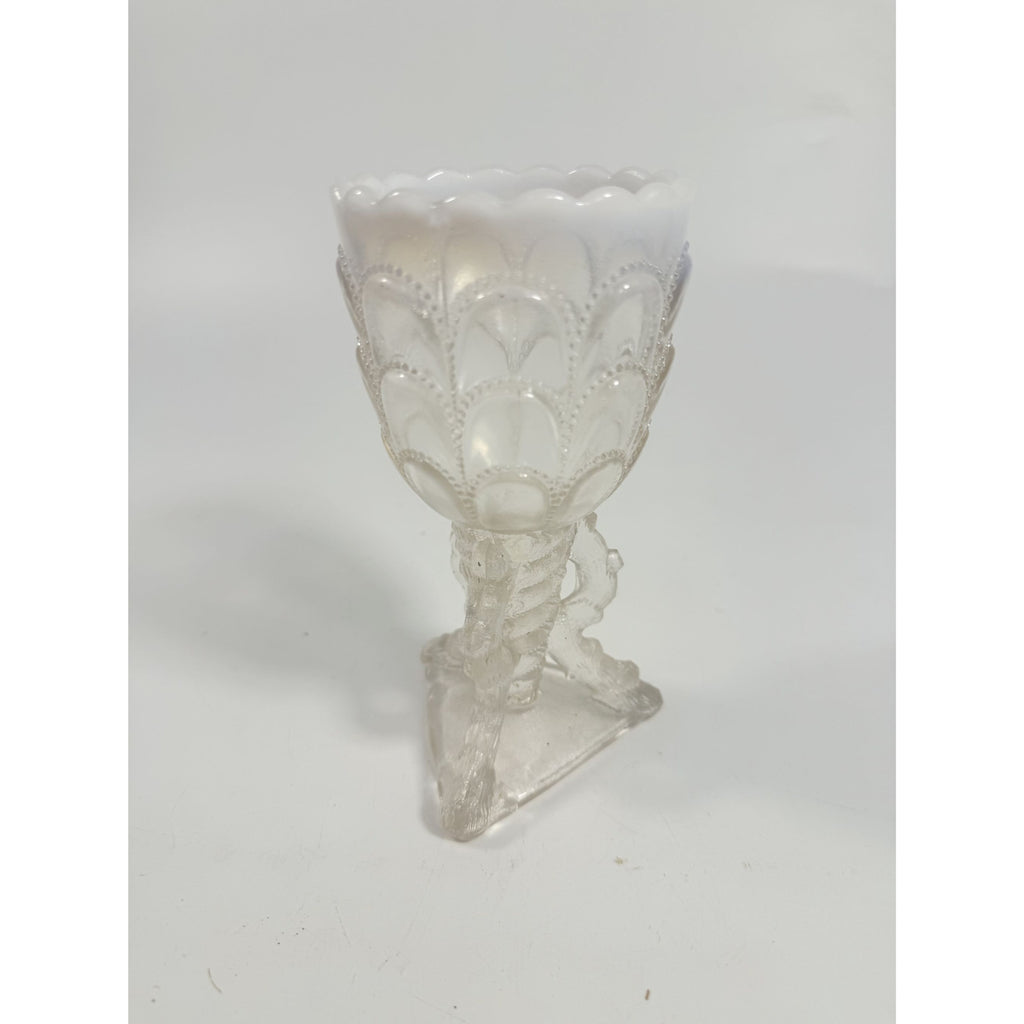 Footed Vase Glass Northwood Beads and Bark White Opalescent Vase Decorative Cup Collector Glassware Home Decor Decorative Accents Antique