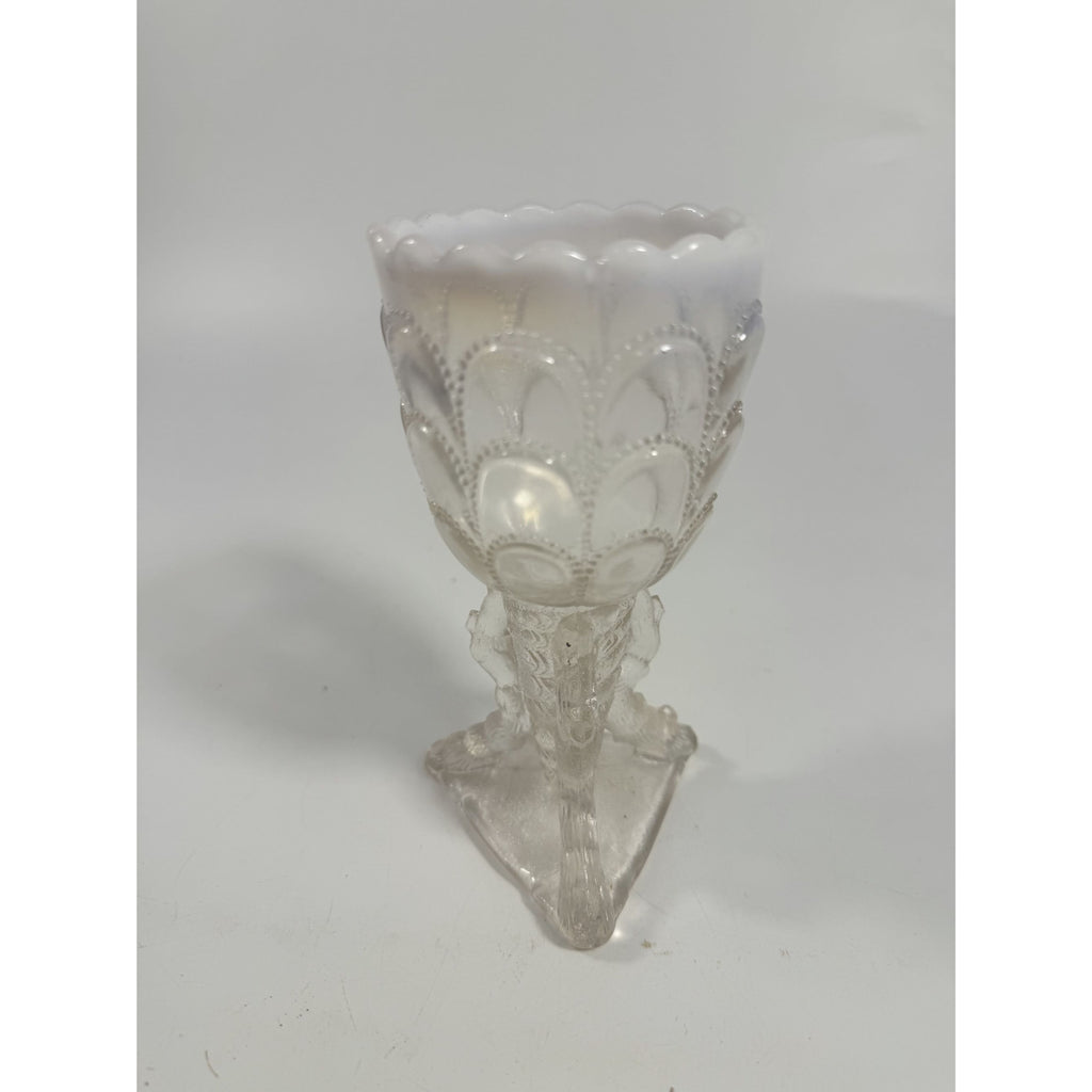 Footed Vase Glass Northwood Beads and Bark White Opalescent Vase Decorative Cup Collector Glassware Home Decor Decorative Accents Antique