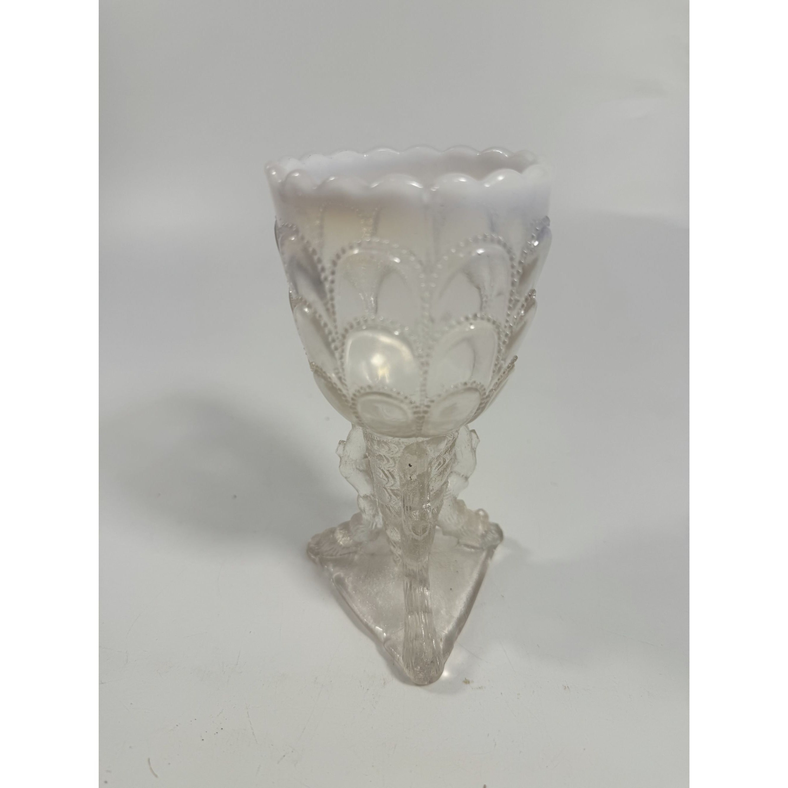 Footed Vase Glass Northwood Beads and Bark White Opalescent Vase Decorative Cup Collector Glassware Home Decor Decorative Accents Antique