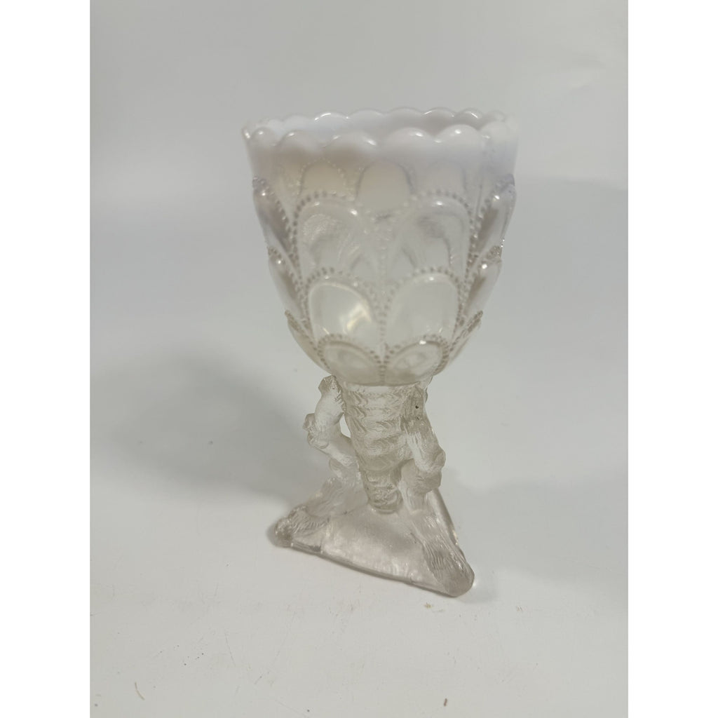 Footed Vase Glass Northwood Beads and Bark White Opalescent Vase Decorative Cup Collector Glassware Home Decor Decorative Accents Antique