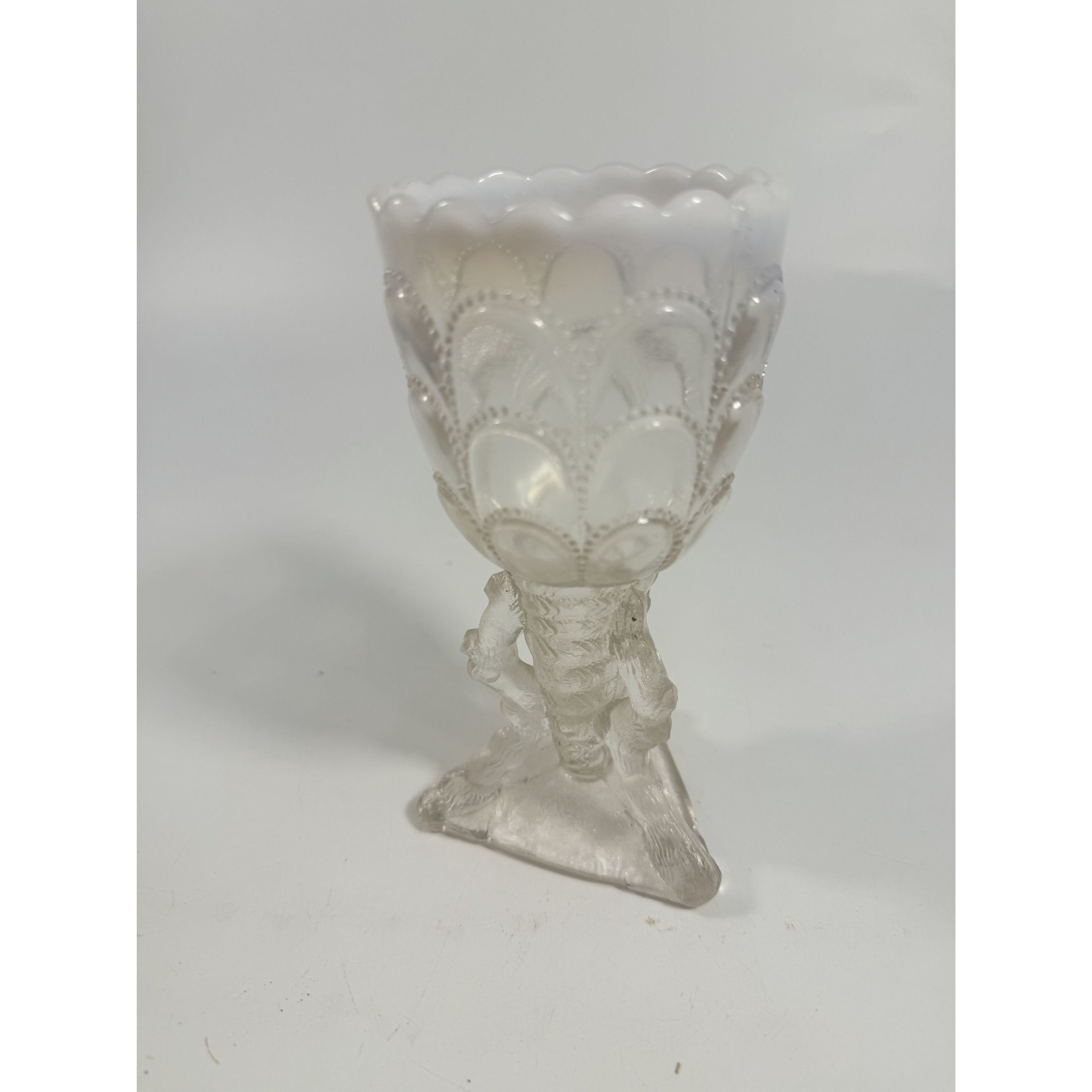 Footed Vase Glass Northwood Beads and Bark White Opalescent Vase Decorative Cup Collector Glassware Home Decor Decorative Accents Antique