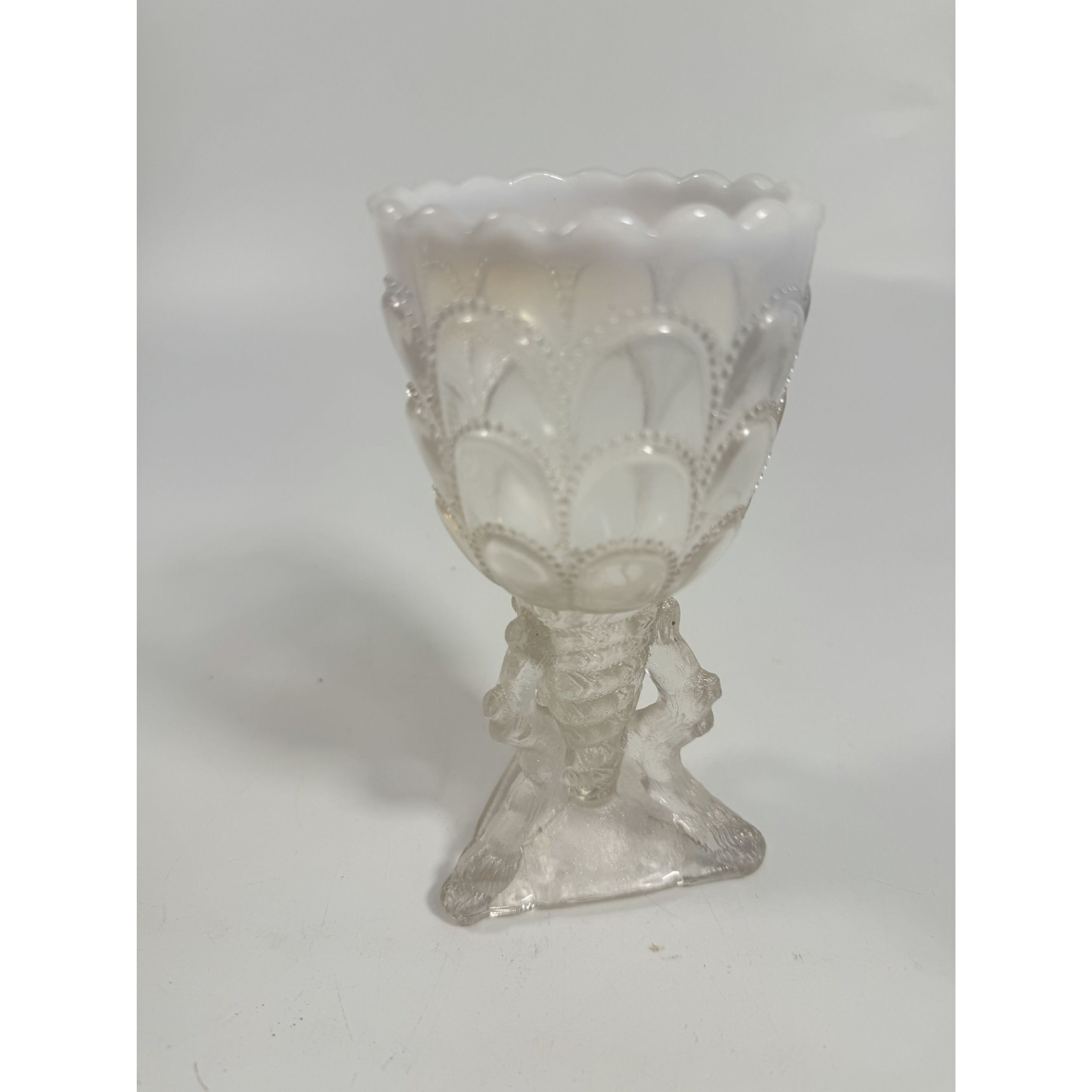 Footed Vase Glass Northwood Beads and Bark White Opalescent Vase Decorative Cup Collector Glassware Home Decor Decorative Accents Antique