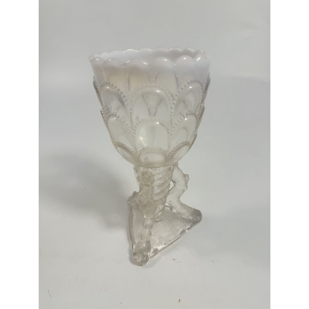 Footed Vase Glass Northwood Beads and Bark White Opalescent Vase Decorative Cup Collector Glassware Home Decor Decorative Accents Antique