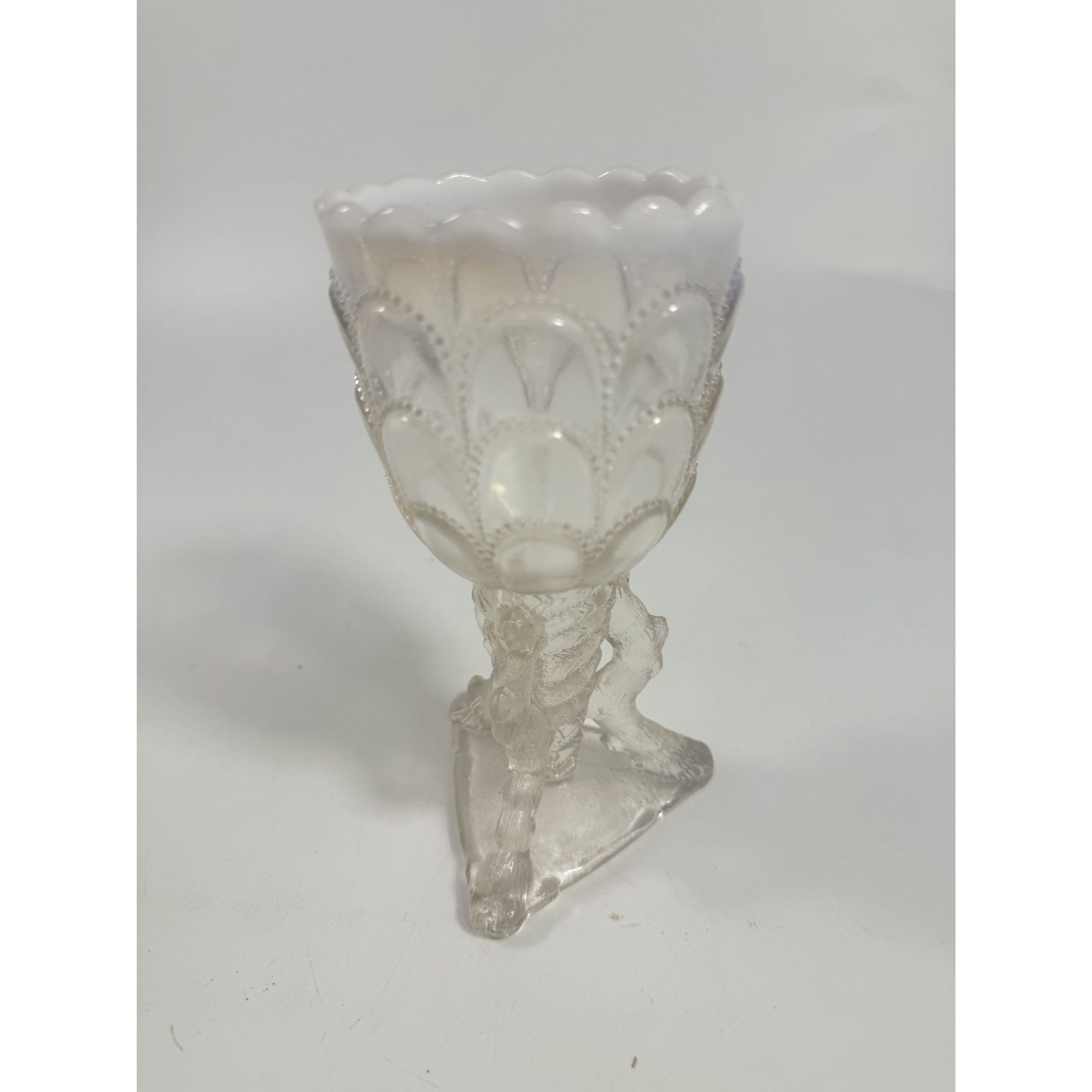Footed Vase Glass Northwood Beads and Bark White Opalescent Vase Decorative Cup Collector Glassware Home Decor Decorative Accents Antique