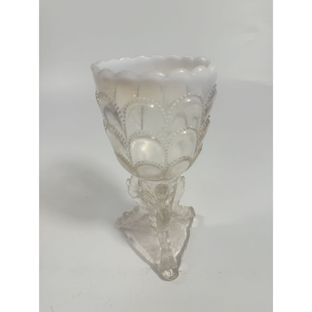 Footed Vase Glass Northwood Beads and Bark White Opalescent Vase Decorative Cup Collector Glassware Home Decor Decorative Accents Antique