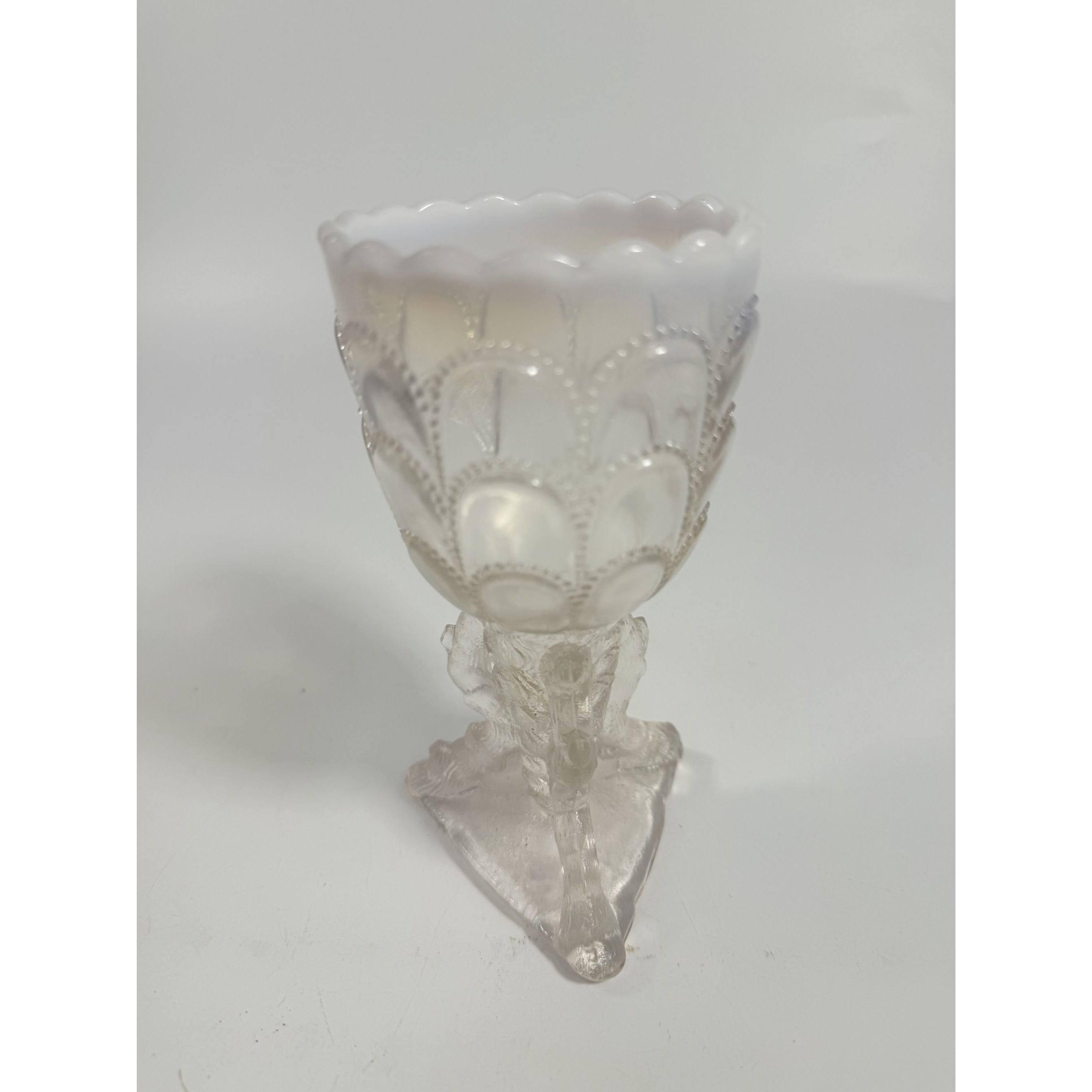 Footed Vase Glass Northwood Beads and Bark White Opalescent Vase Decorative Cup Collector Glassware Home Decor Decorative Accents Antique