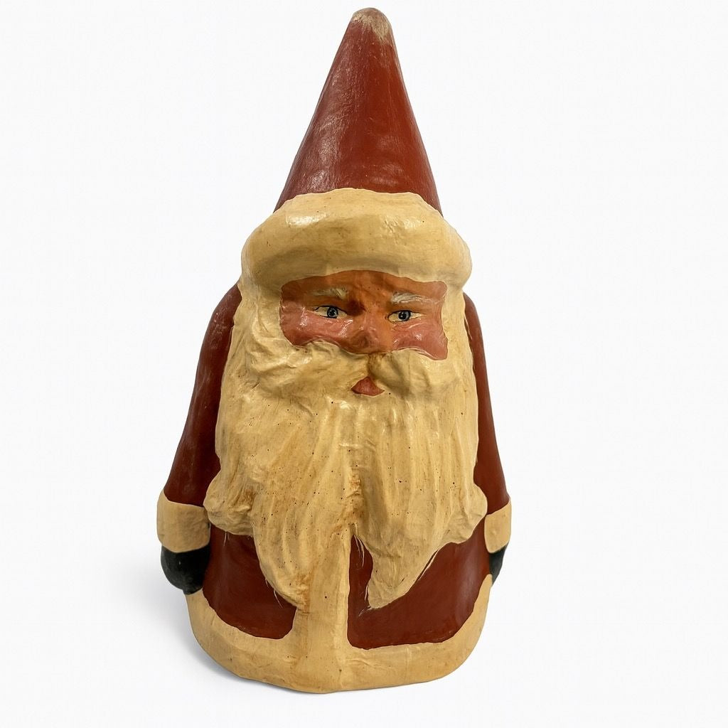 Hand Painted Paper Mache Santa Figurine Statue Folk Art Old Wold Christmas Decor Vintage Holiday Seasonal Decor Victorian Style
