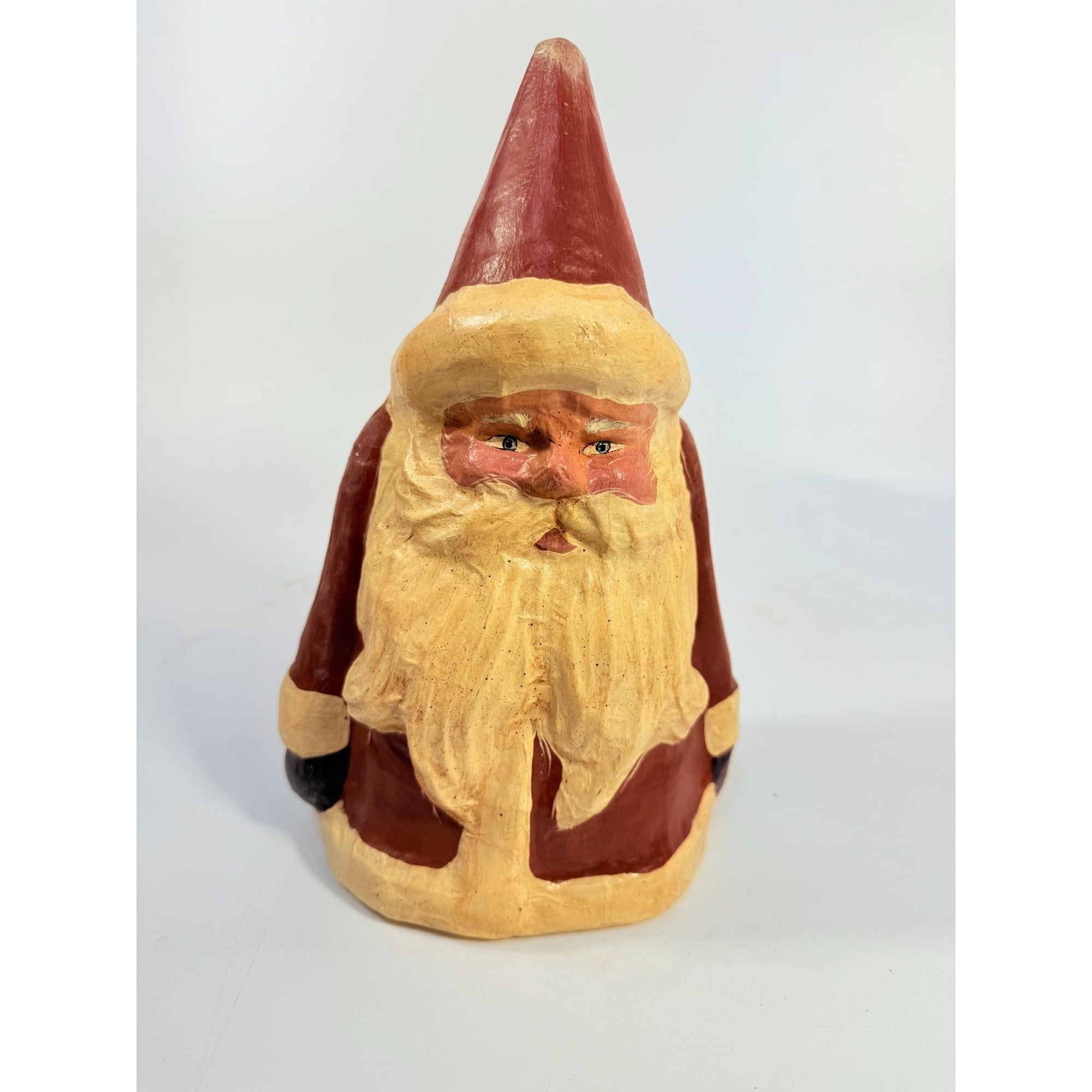 Hand Painted Paper Mache Santa Figurine Statue Folk Art Old Wold Christmas Decor Vintage Holiday Seasonal Decor Victorian Style