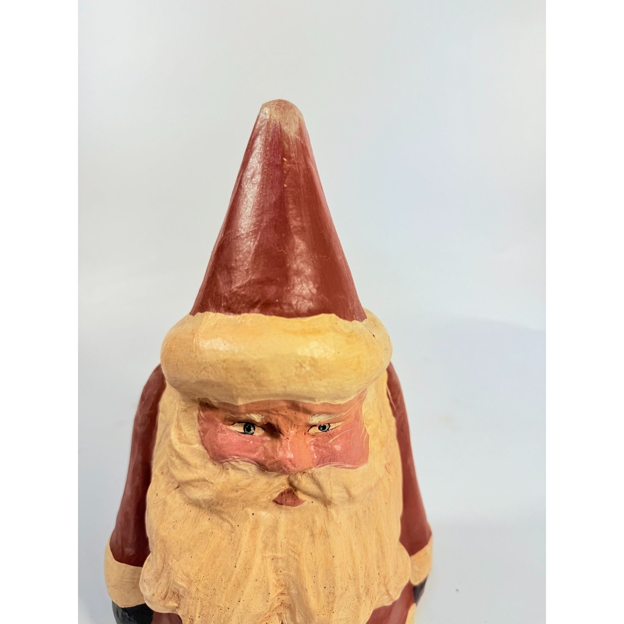 Hand Painted Paper Mache Santa Figurine Statue Folk Art Old Wold Christmas Decor Vintage Holiday Seasonal Decor Victorian Style
