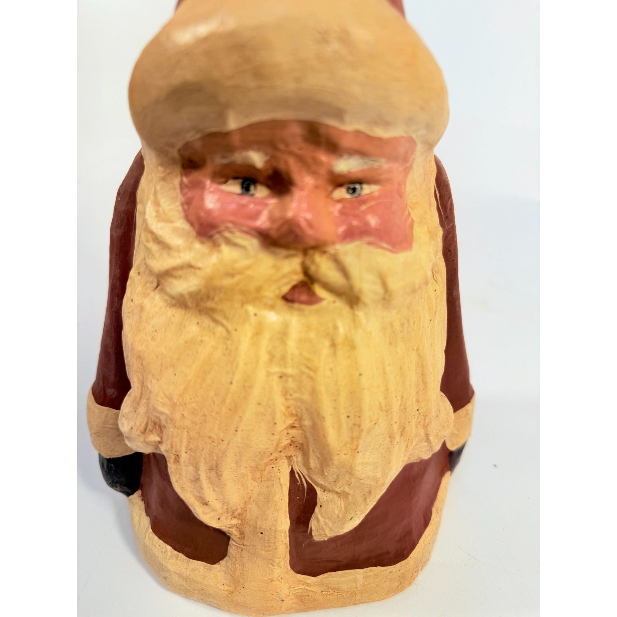 Hand Painted Paper Mache Santa Figurine Statue Folk Art Old Wold Christmas Decor Vintage Holiday Seasonal Decor Victorian Style