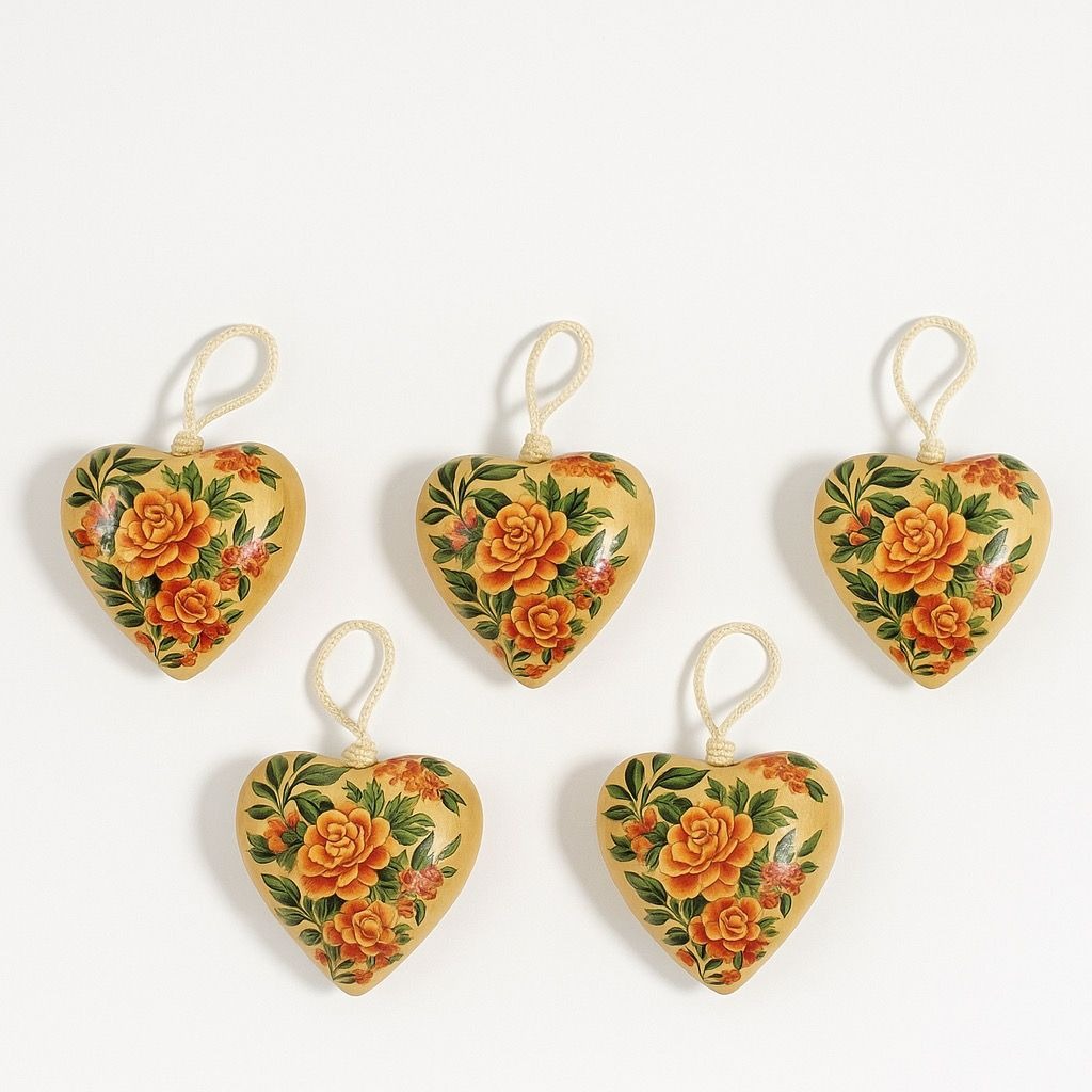 Vintage Heart Christmas Ornaments with Pink Roses, Set of 5 Decorations Victorian Valentines Tree Cottage Core