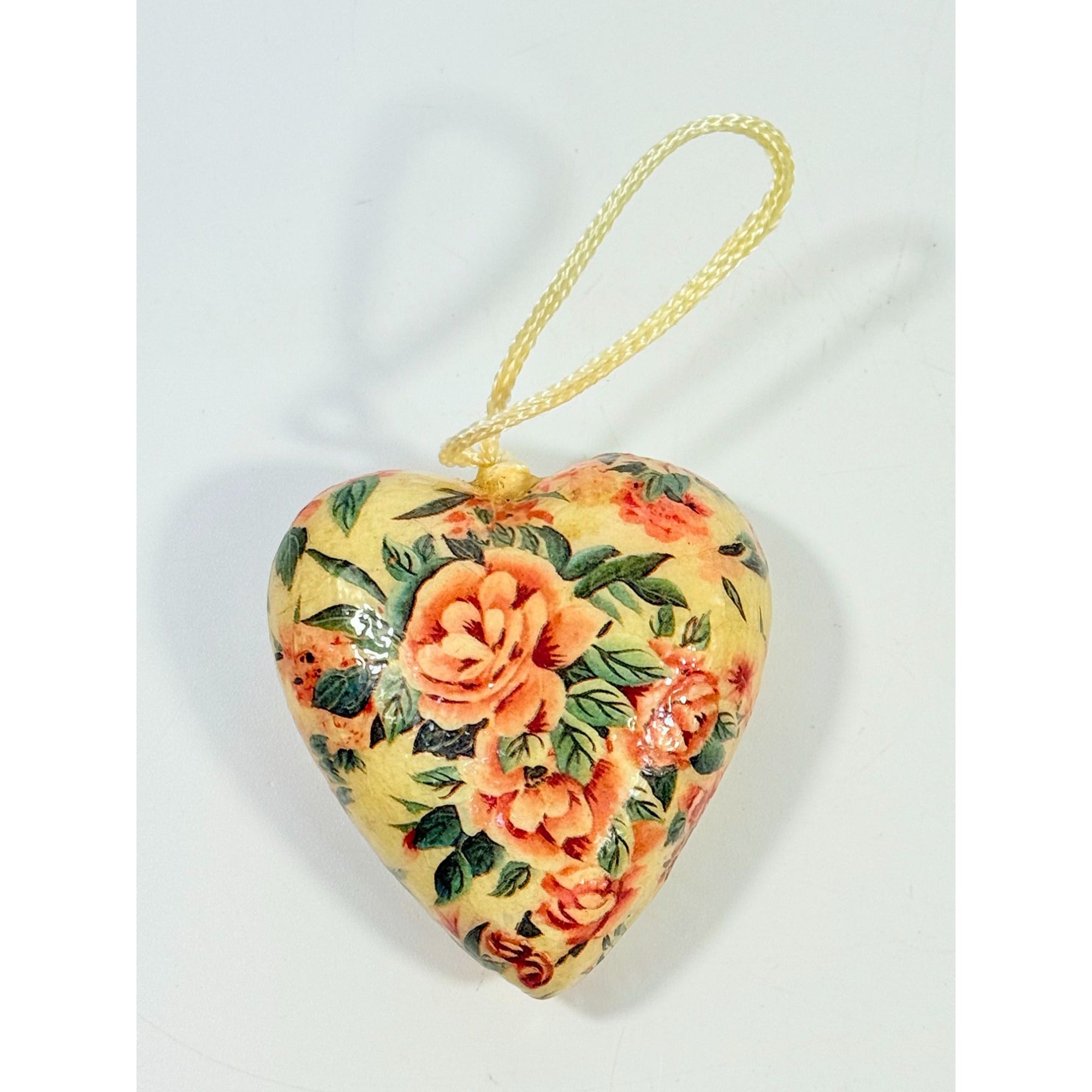 Vintage Heart Christmas Ornaments with Pink Roses, Set of 5 Decorations Victorian Valentines Tree Cottage Core