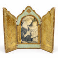 Triptych Florentine Italian Madonna Baby Jesus Tole Wood Teal Turquise Pink Icon Religious Art Vintage Italy Handpainted Cathlic Chrisitan