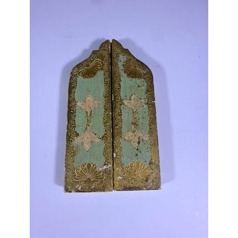 Triptych Florentine Italian Madonna Baby Jesus Tole Wood Teal Turquise Pink Icon Religious Art Vintage Italy Handpainted Cathlic Chrisitan