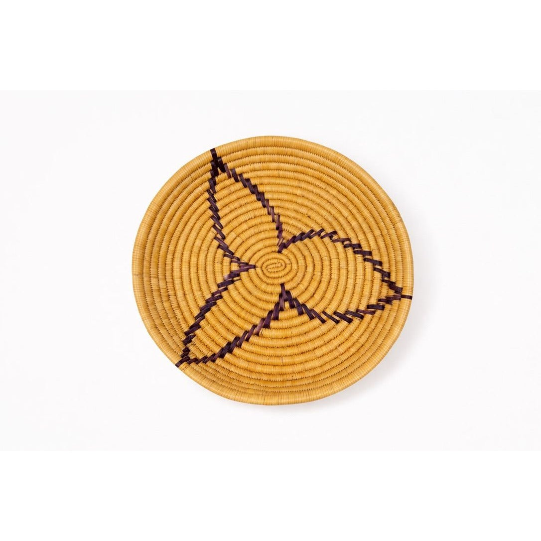 Serving Basket Tray Round Circle  Woven Wicker African Handmade Vintage Purple Design Coiled Raffia Home Decor Decorative Accents