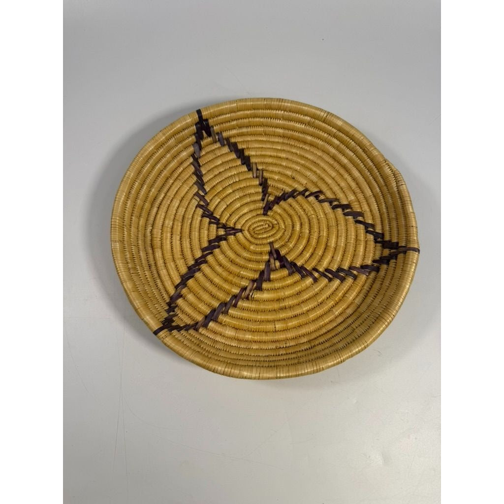 Serving Basket Tray Round Circle  Woven Wicker African Handmade Vintage Purple Design Coiled Raffia Home Decor Decorative Accents