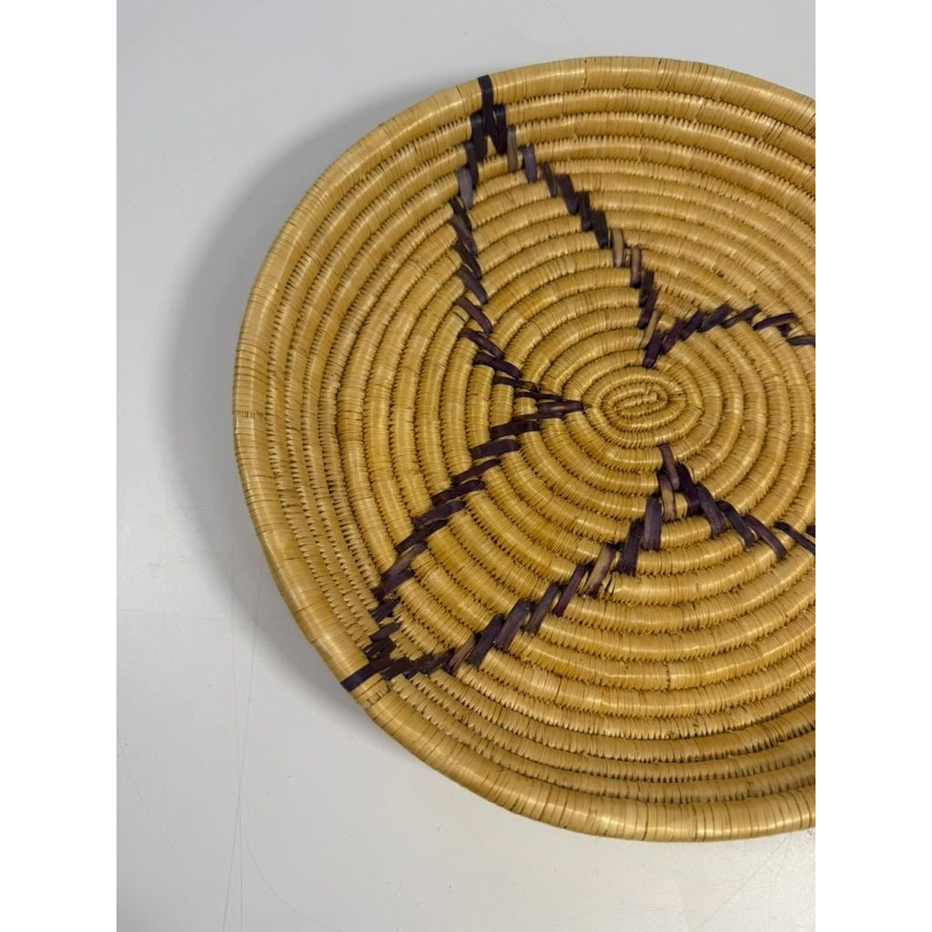 Serving Basket Tray Round Circle  Woven Wicker African Handmade Vintage Purple Design Coiled Raffia Home Decor Decorative Accents