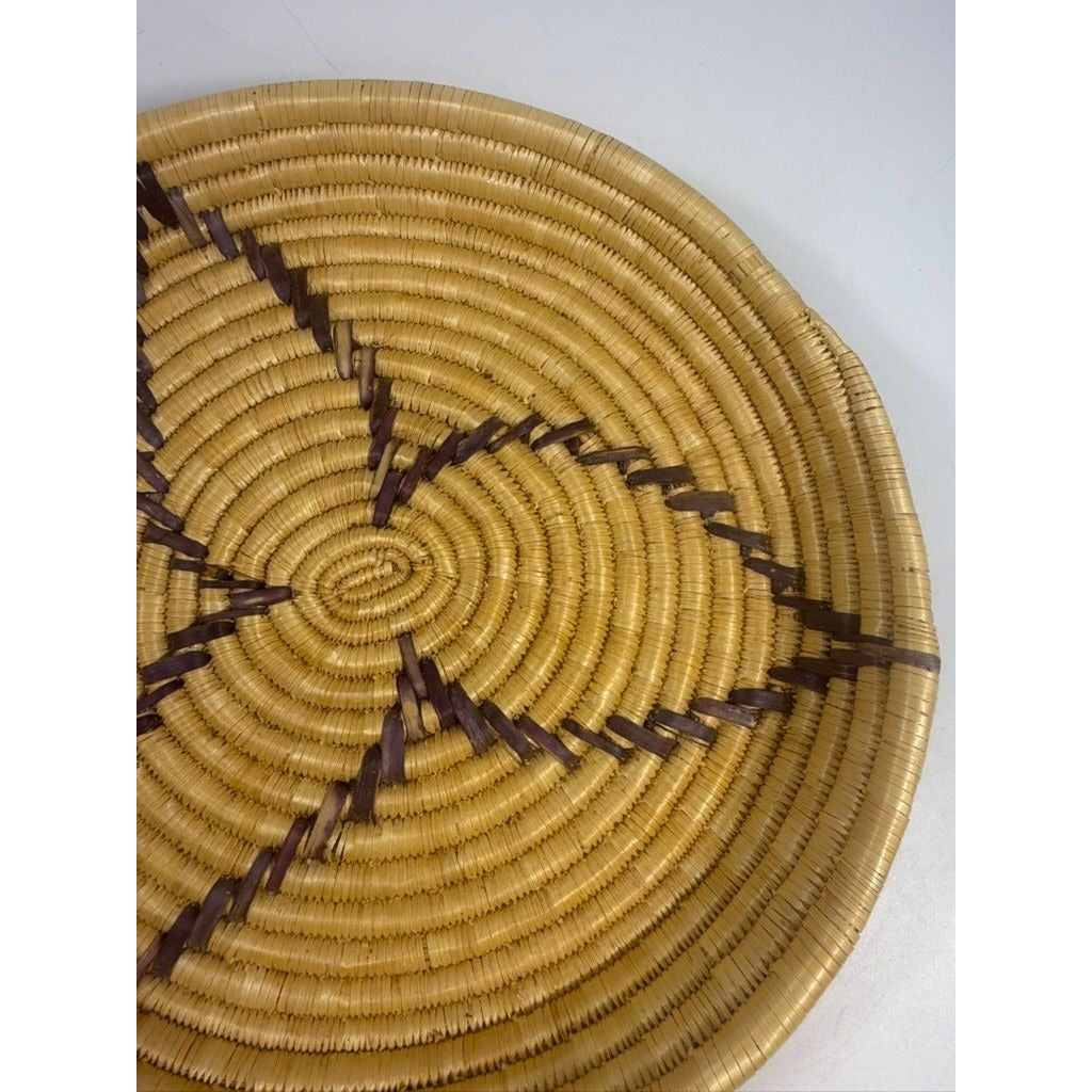 Serving Basket Tray Round Circle  Woven Wicker African Handmade Vintage Purple Design Coiled Raffia Home Decor Decorative Accents