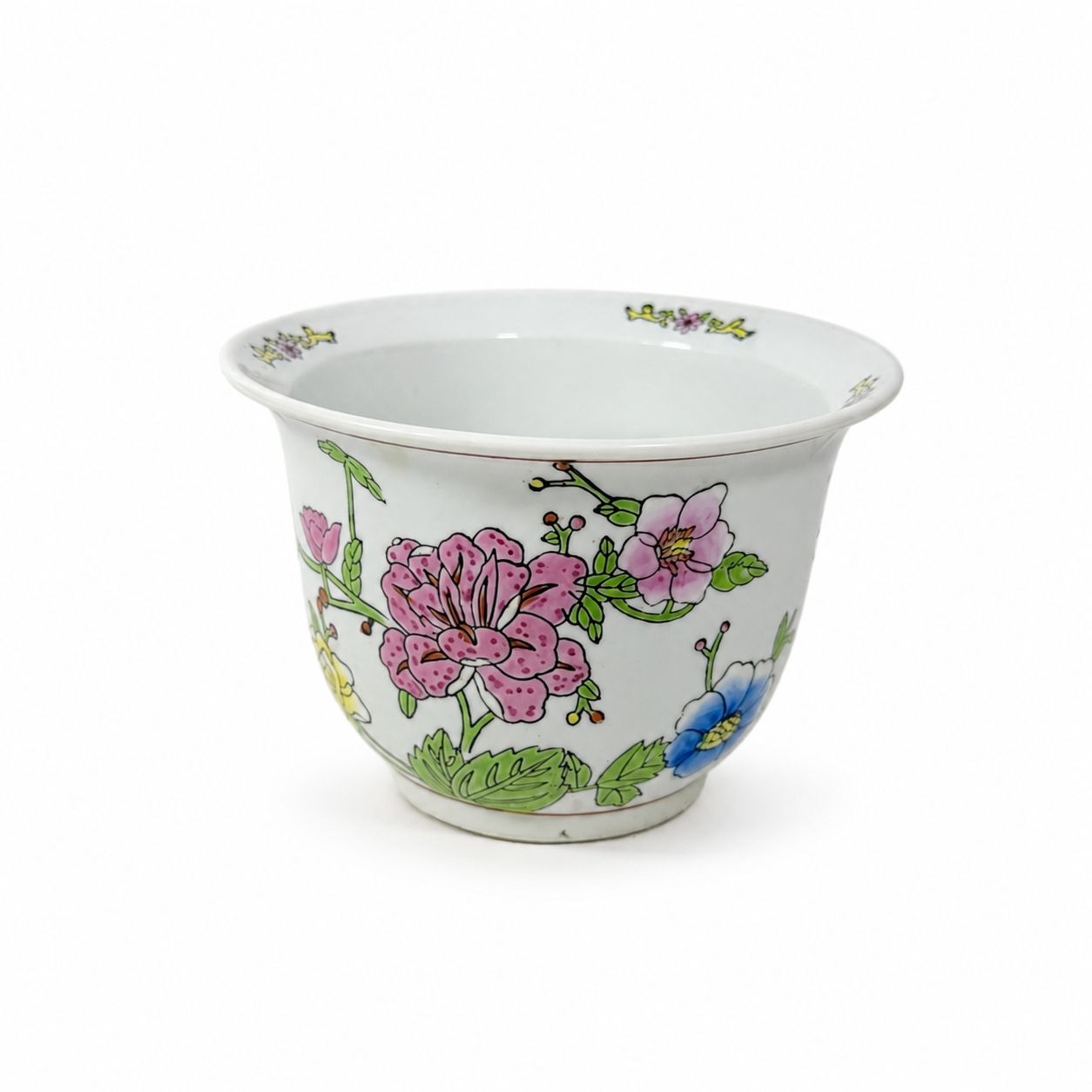 Jardiniere Cachepot Planter Hand Painted Porcelain Ceramic Import Vintage Chinosiere Painted Indoor Flower Pot - Flowers Floral