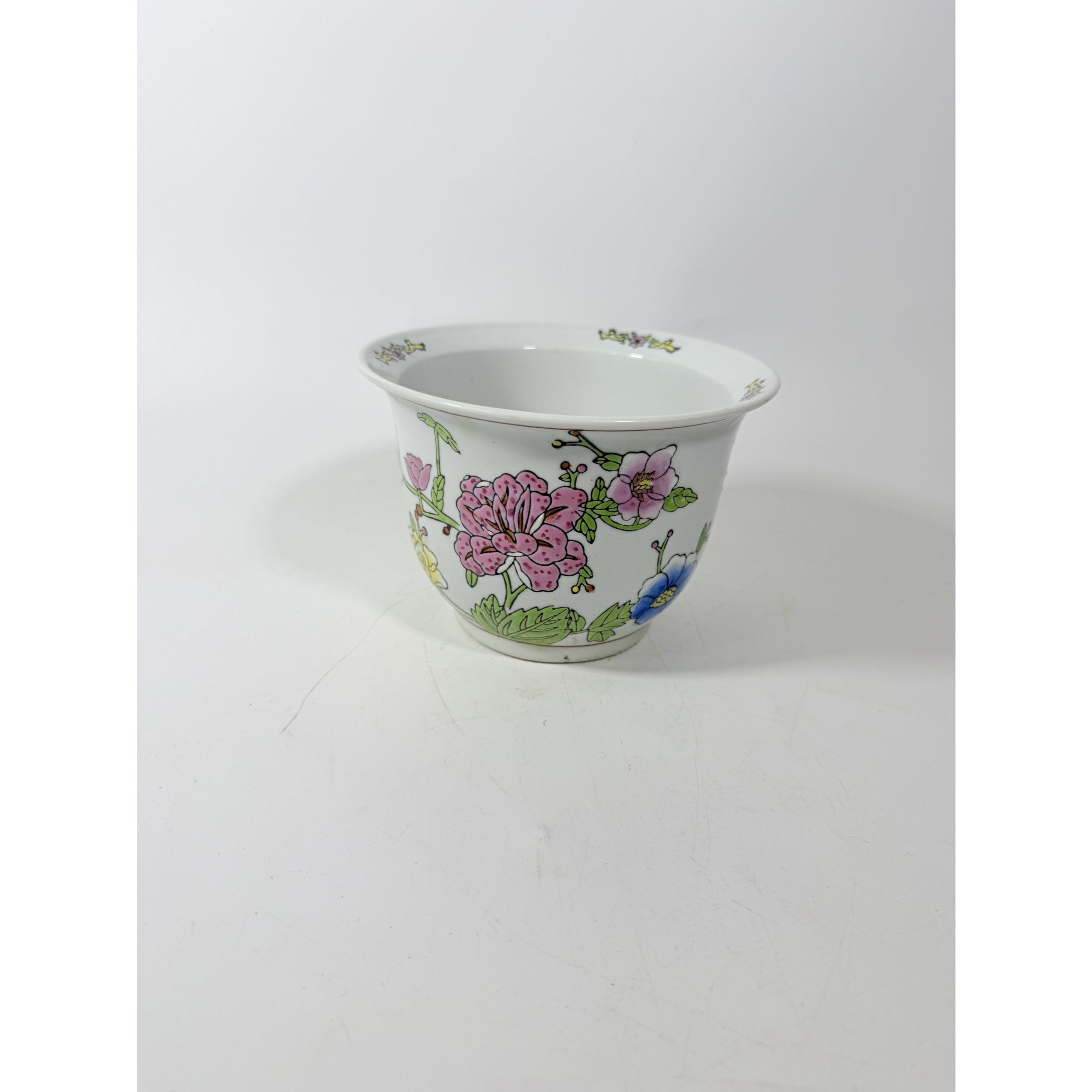 Jardiniere Cachepot Planter Hand Painted Porcelain Ceramic Import Vintage Chinosiere Painted Indoor Flower Pot - Flowers Floral