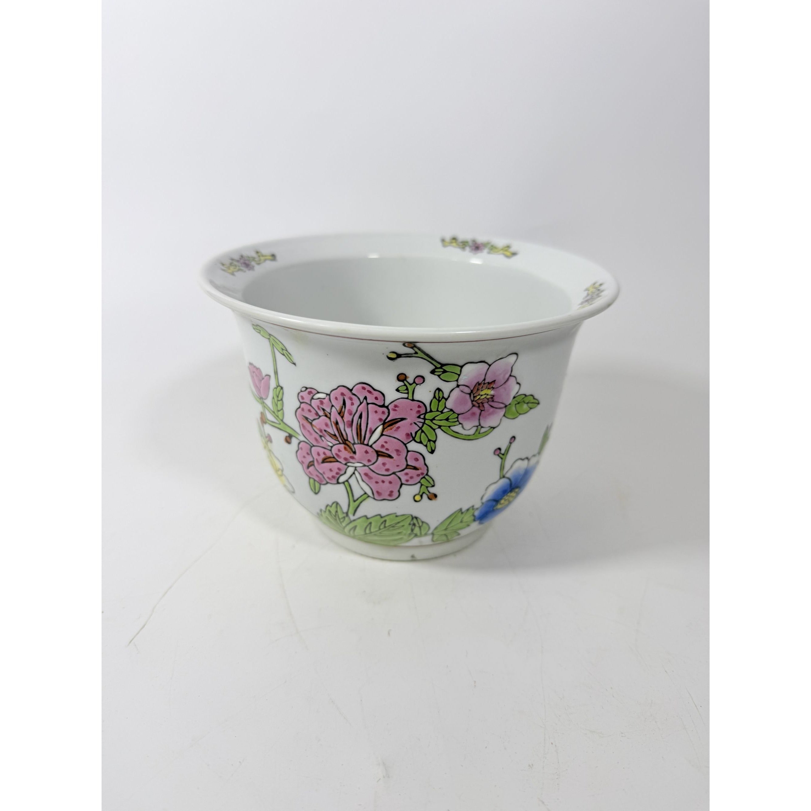 Jardiniere Cachepot Planter Hand Painted Porcelain Ceramic Import Vintage Chinosiere Painted Indoor Flower Pot - Flowers Floral