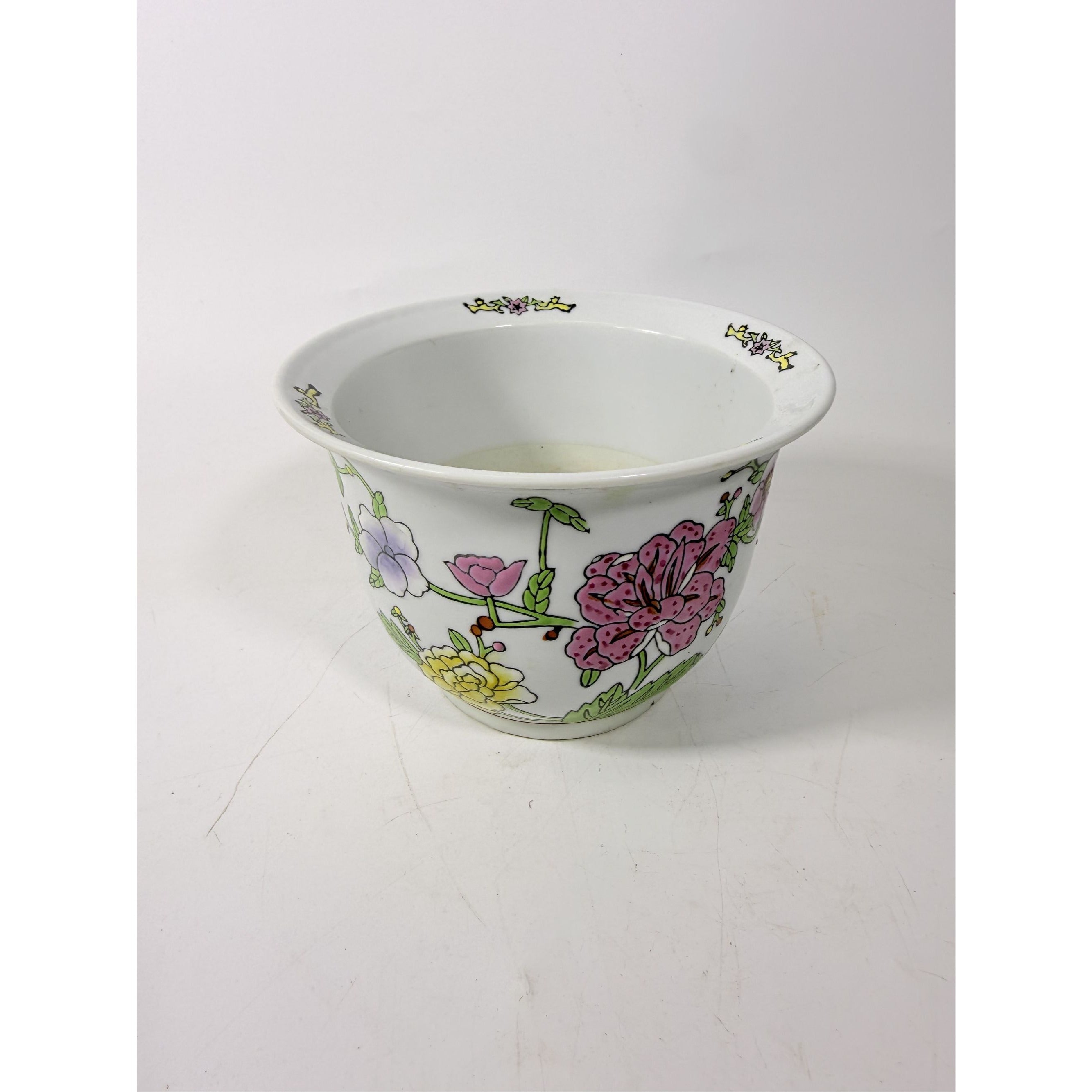 Jardiniere Cachepot Planter Hand Painted Porcelain Ceramic Import Vintage Chinosiere Painted Indoor Flower Pot - Flowers Floral