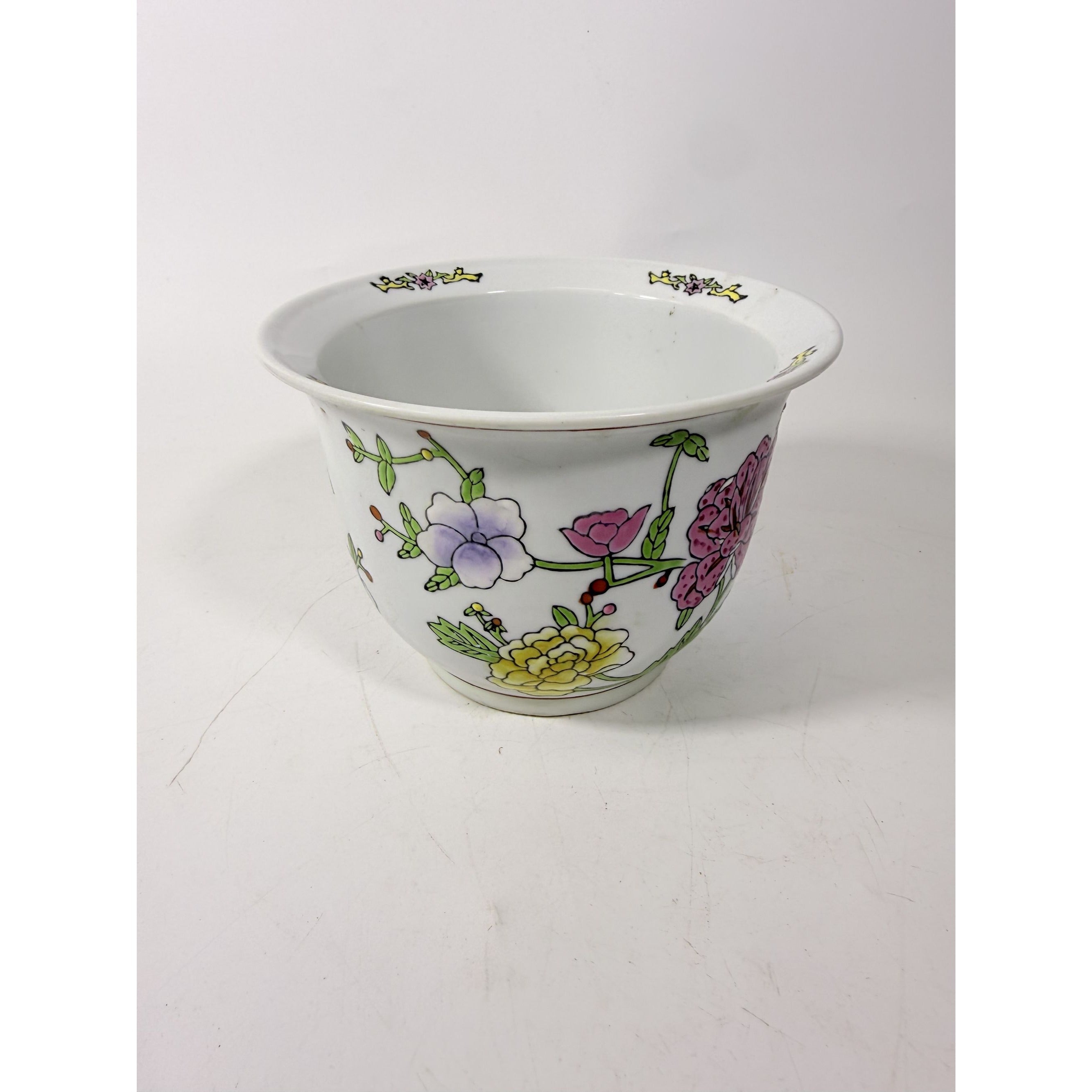 Jardiniere Cachepot Planter Hand Painted Porcelain Ceramic Import Vintage Chinosiere Painted Indoor Flower Pot - Flowers Floral