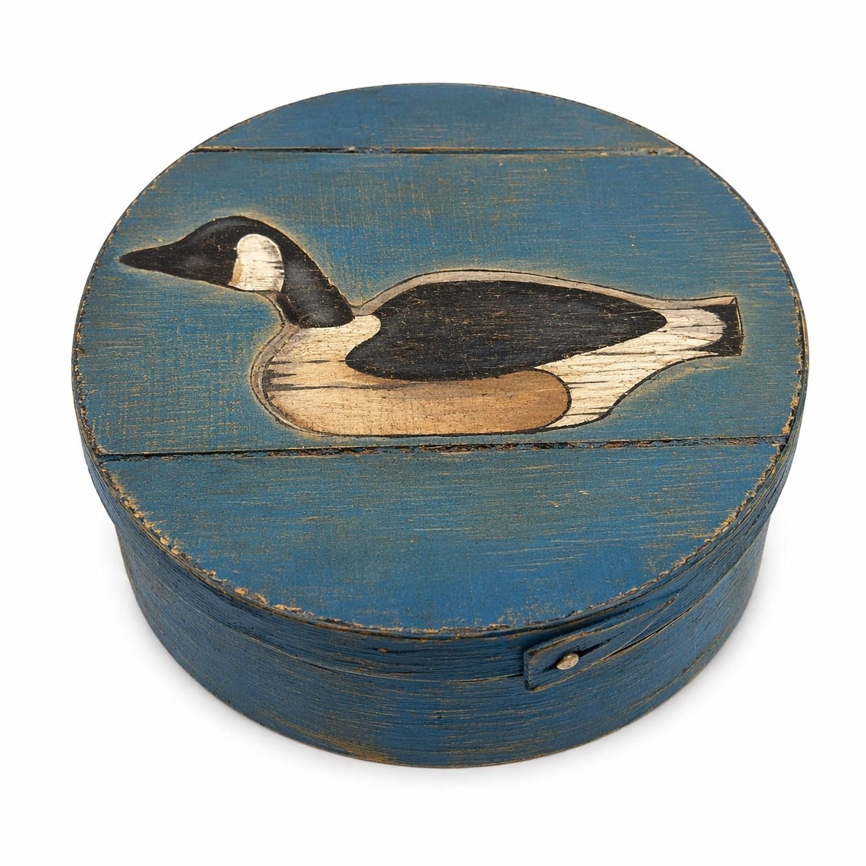 Round Cheese Storage Box Hand Painted Canadian Goose Vintage Folk Art Country Farmhouse Primitive Granny Grandpa Core Hunting Cabin Lodge