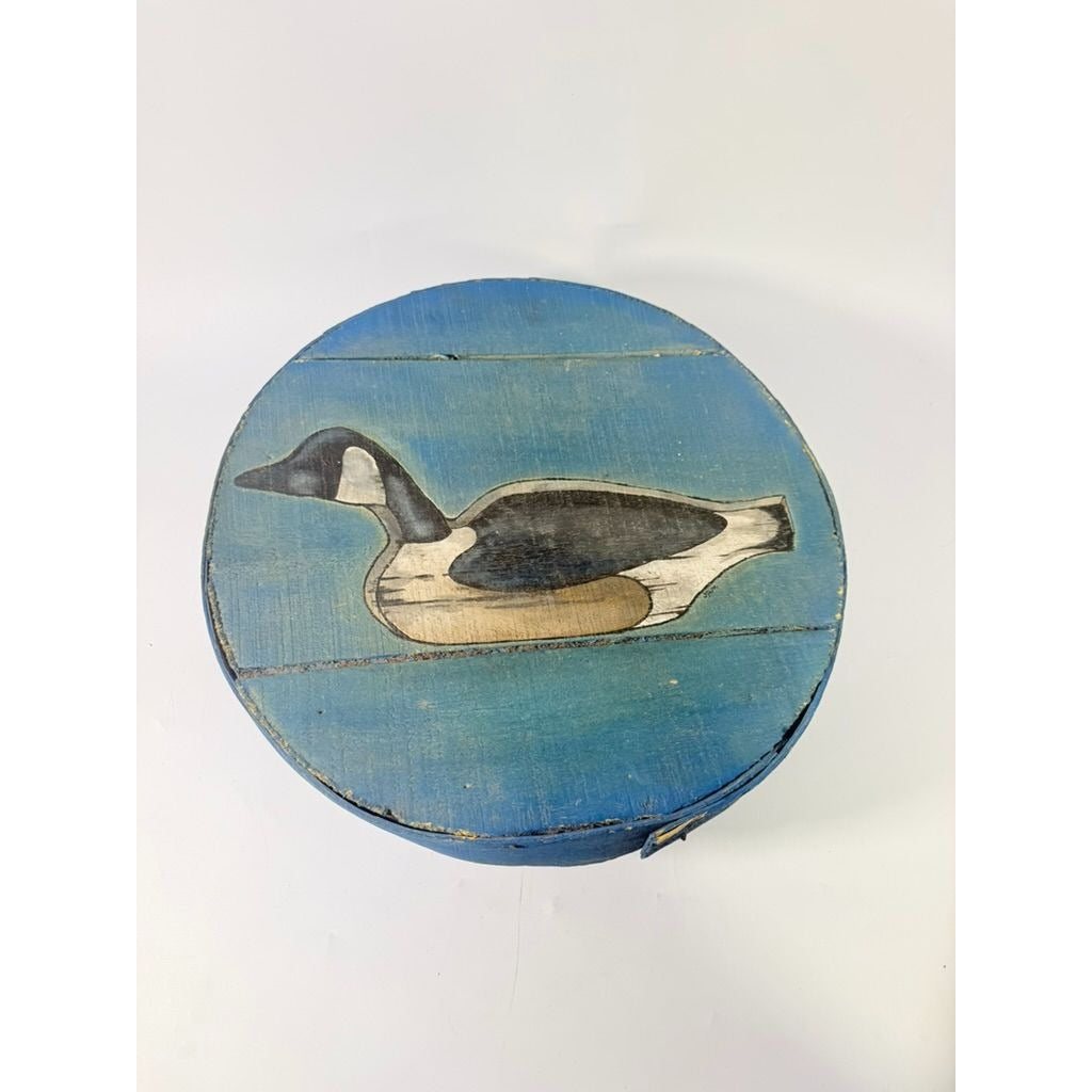 Round Cheese Storage Box Hand Painted Canadian Goose Vintage Folk Art Country Farmhouse Primitive Granny Grandpa Core Hunting Cabin Lodge