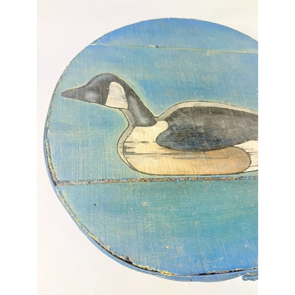 Round Cheese Storage Box Hand Painted Canadian Goose Vintage Folk Art Country Farmhouse Primitive Granny Grandpa Core Hunting Cabin Lodge