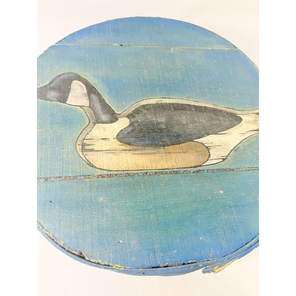 Round Cheese Storage Box Hand Painted Canadian Goose Vintage Folk Art Country Farmhouse Primitive Granny Grandpa Core Hunting Cabin Lodge