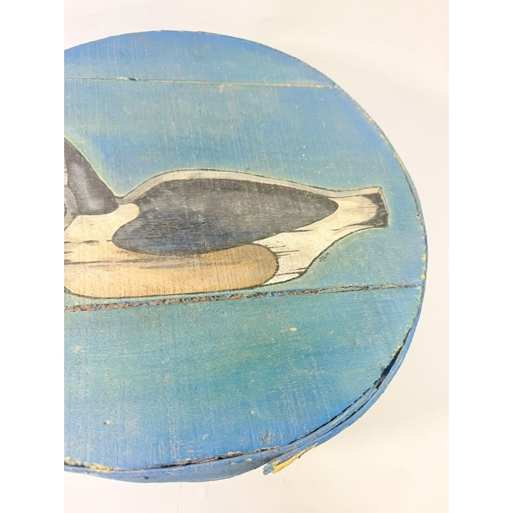 Round Cheese Storage Box Hand Painted Canadian Goose Vintage Folk Art Country Farmhouse Primitive Granny Grandpa Core Hunting Cabin Lodge