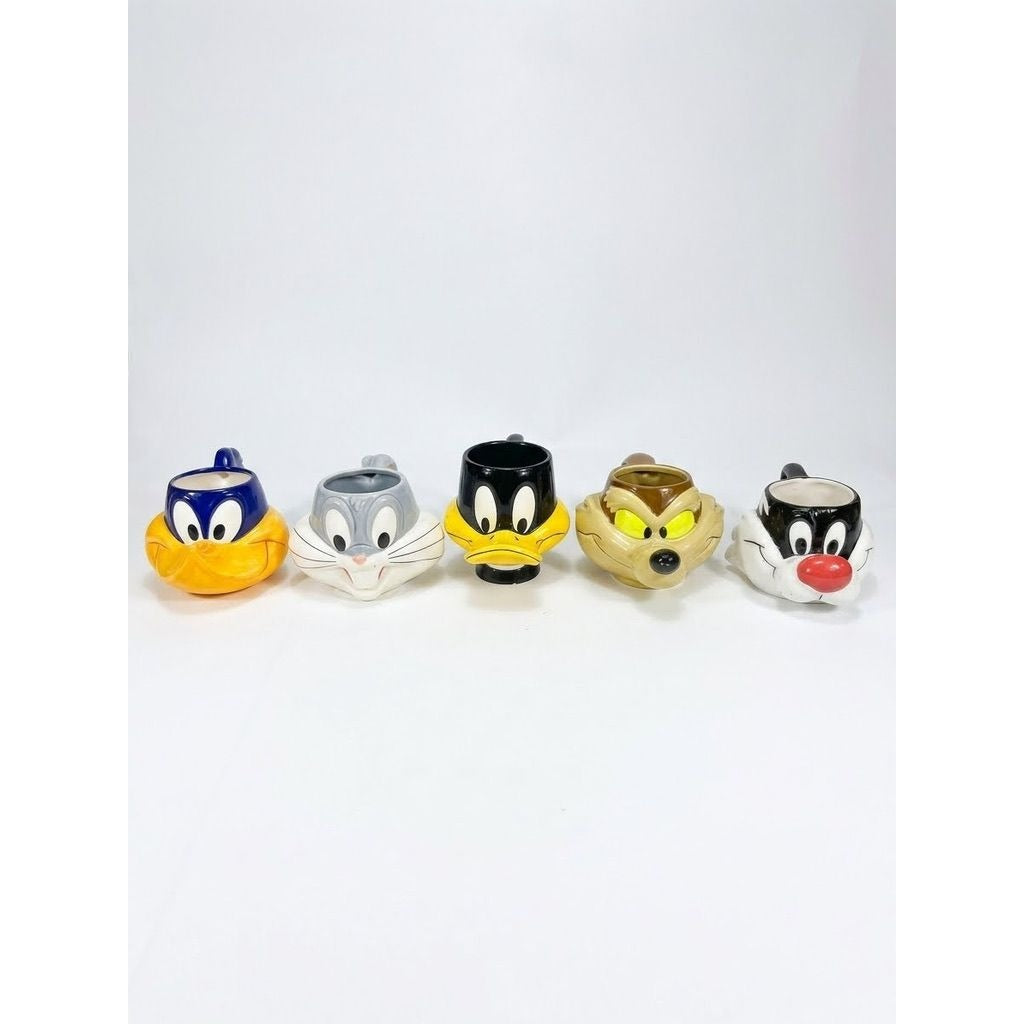 Ceramic Mug 3D Set 5 Looney Tunes Bugs Bunny, Sylvester, Wille E Coyote, Road Runner, Daffy Duck Vintage Cartoon Characters Warner Brothers