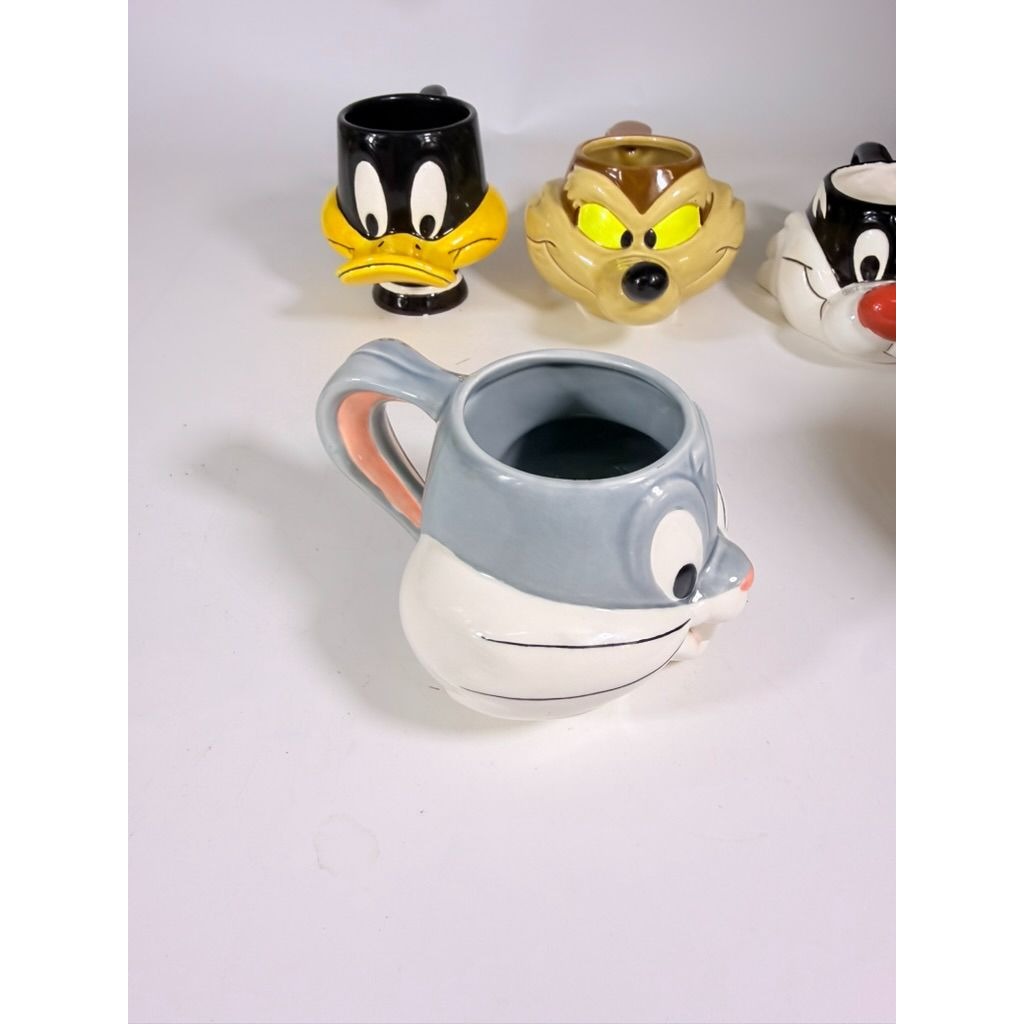 Ceramic Mug 3D Set 5 Looney Tunes Bugs Bunny, Sylvester, Wille E Coyote, Road Runner, Daffy Duck Vintage Cartoon Characters Warner Brothers