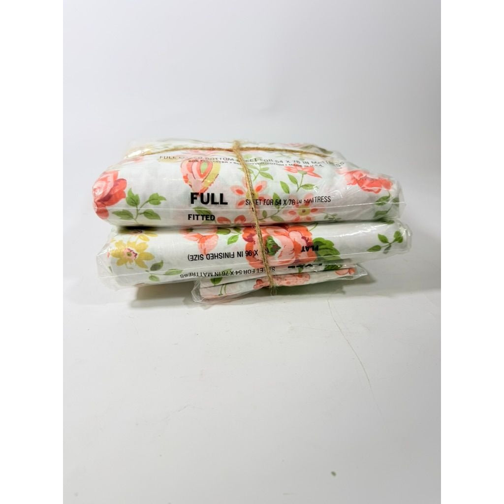 Full Sheet Set Cannon Monticello Floral Butterflies Flat Fitted Sheets 2 Cases Flowers Pastels 1970s Retro Vintage New in Bag Bedding Linens