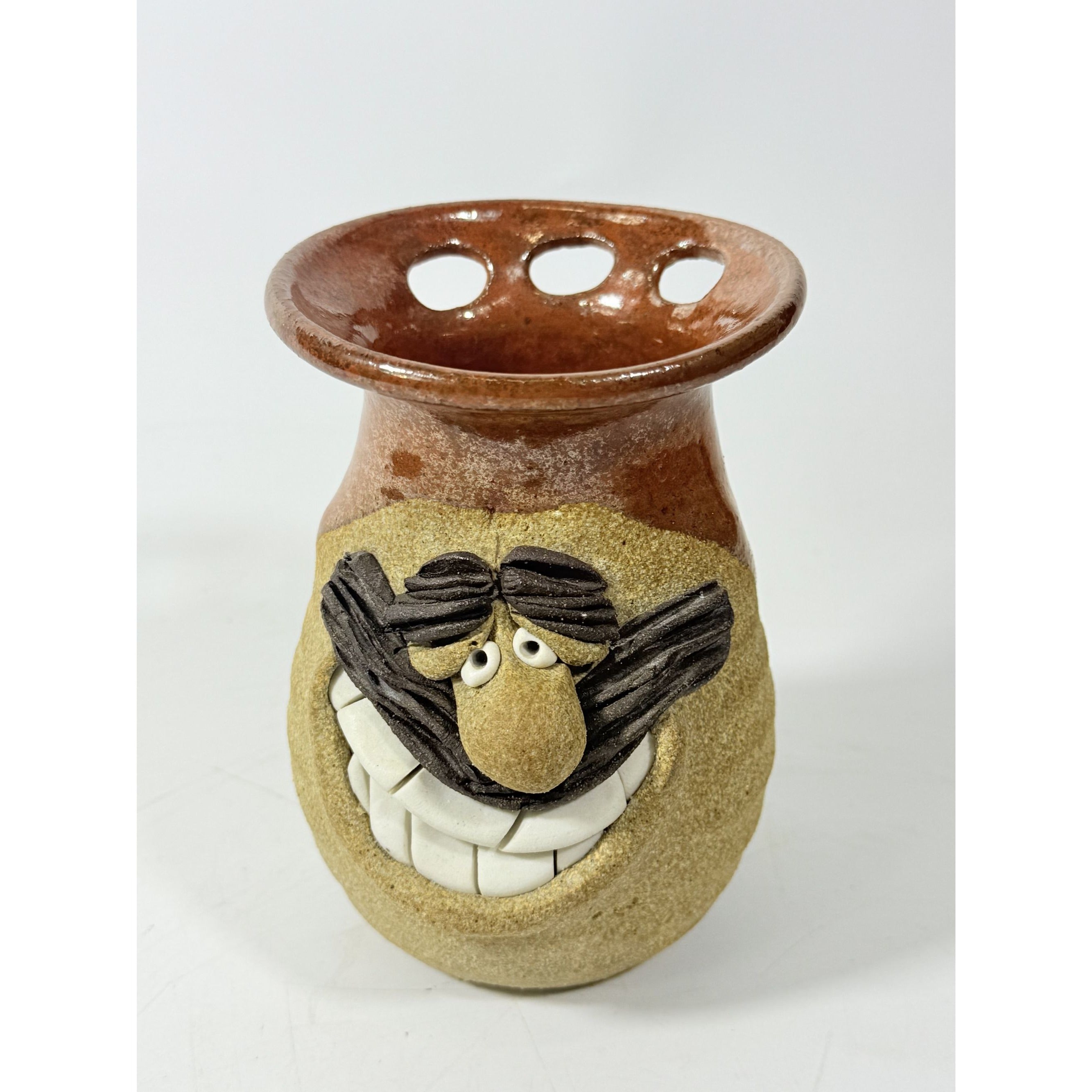 Mustache Mug Ugly Face Character Coffee Mug Signed CK Pottery Stoneware Vintage Vase Unique Home Decor