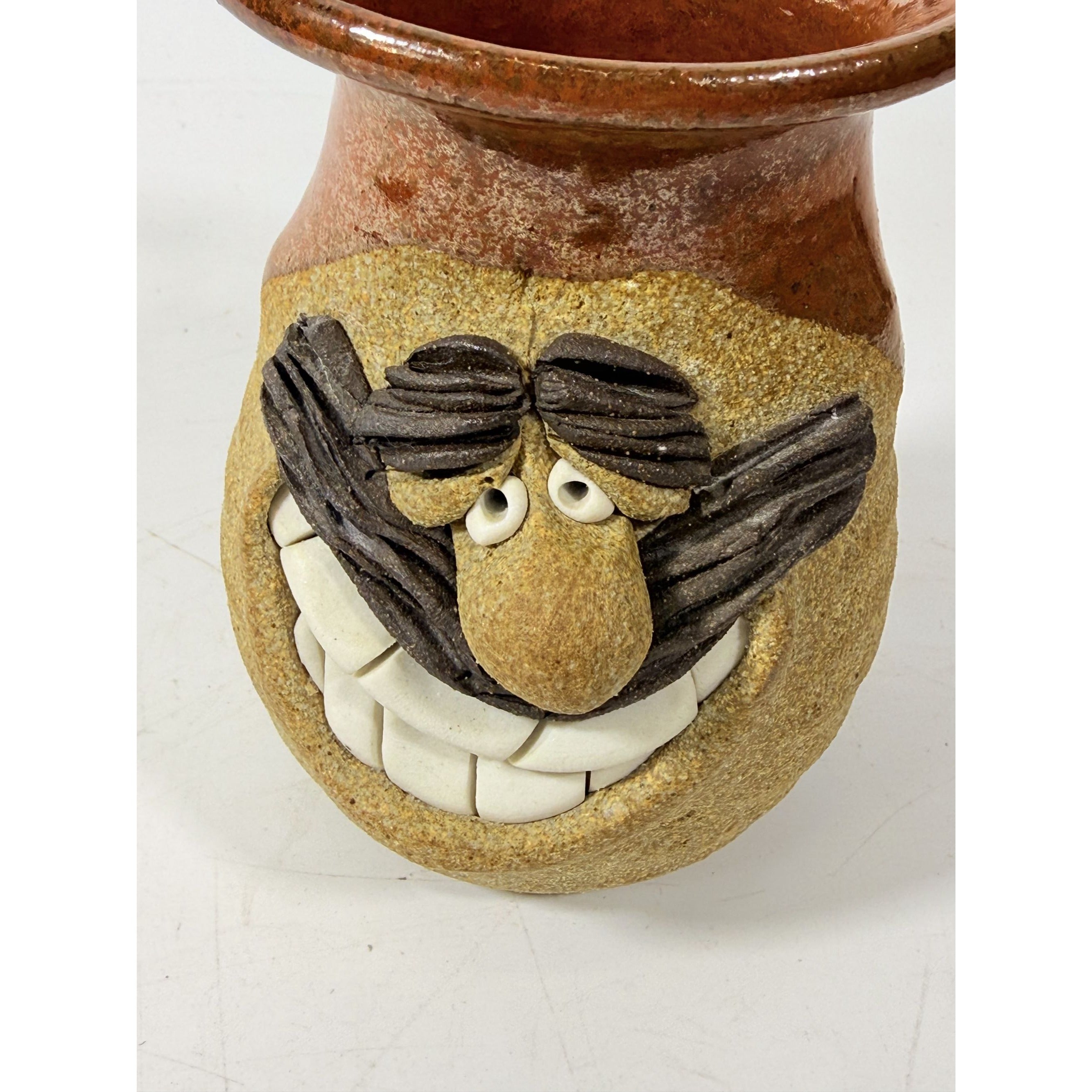 Mustache Mug Ugly Face Character Coffee Mug Signed CK Pottery Stoneware Vintage Vase Unique Home Decor