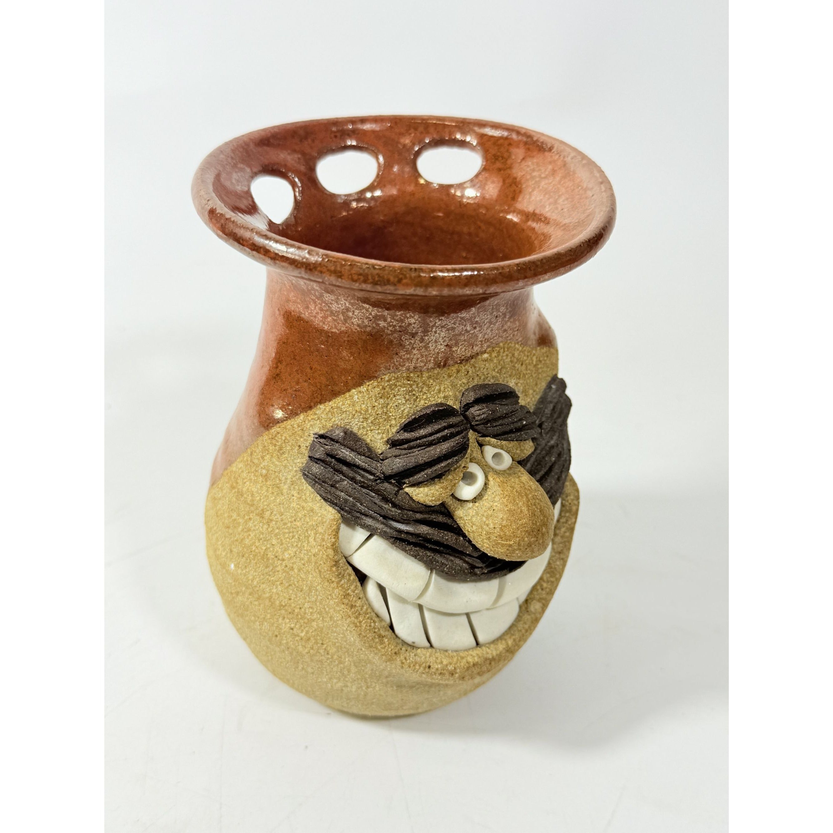 Mustache Mug Ugly Face Character Coffee Mug Signed CK Pottery Stoneware Vintage Vase Unique Home Decor
