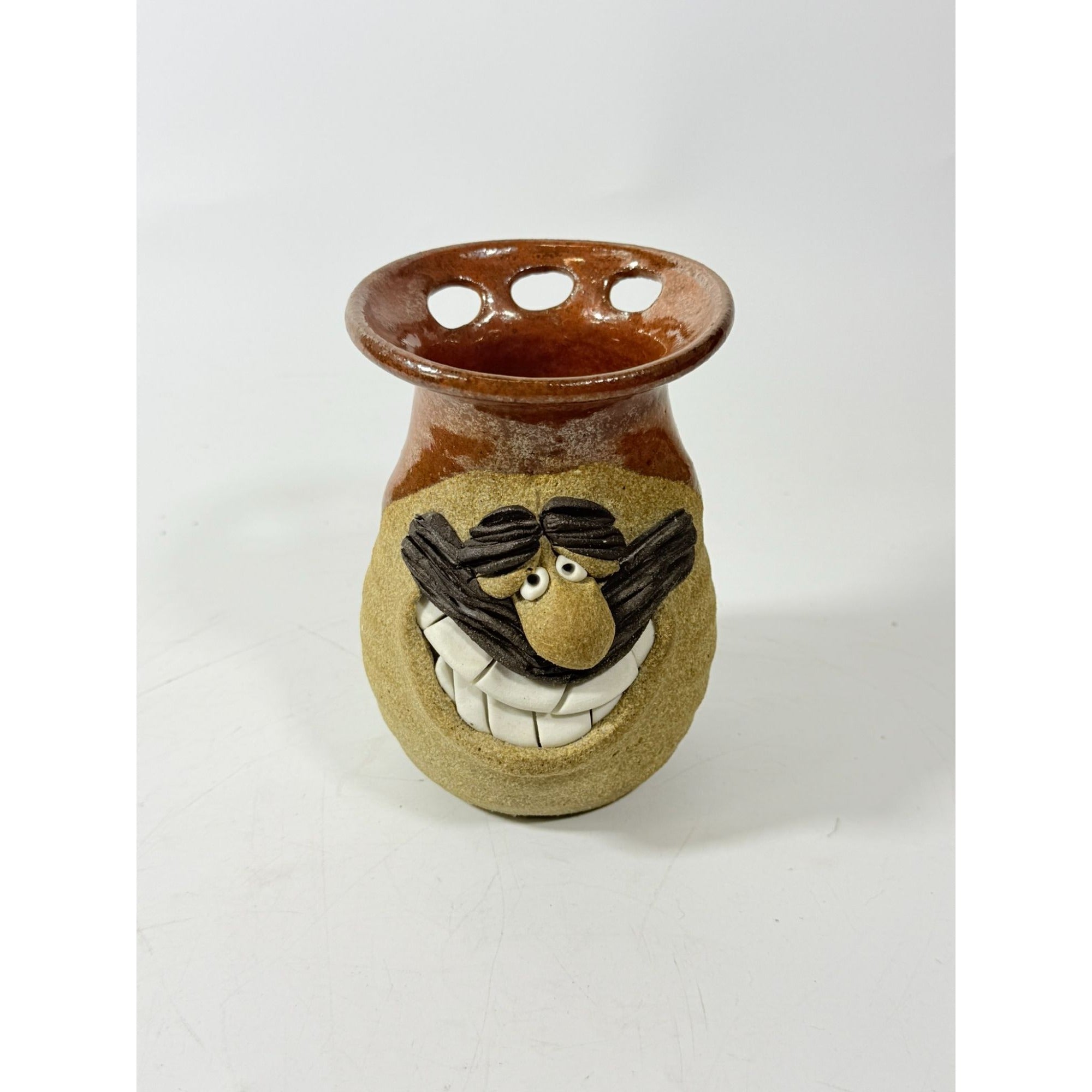 Mustache Mug Ugly Face Character Coffee Mug Signed CK Pottery Stoneware Vintage Vase Unique Home Decor