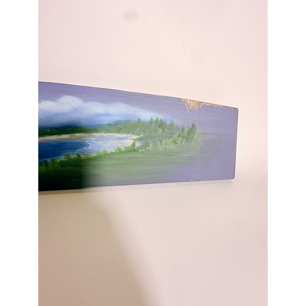 Wooden Sign Plaque Hand Painted Coastal Lighthouse Over the Door Vintage Beach Scene Blue Background