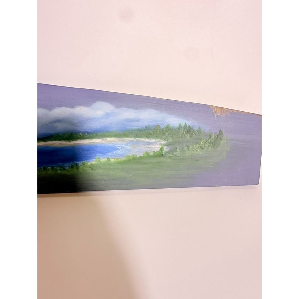 Wooden Sign Plaque Hand Painted Coastal Lighthouse Over the Door Vintage Beach Scene Blue Background
