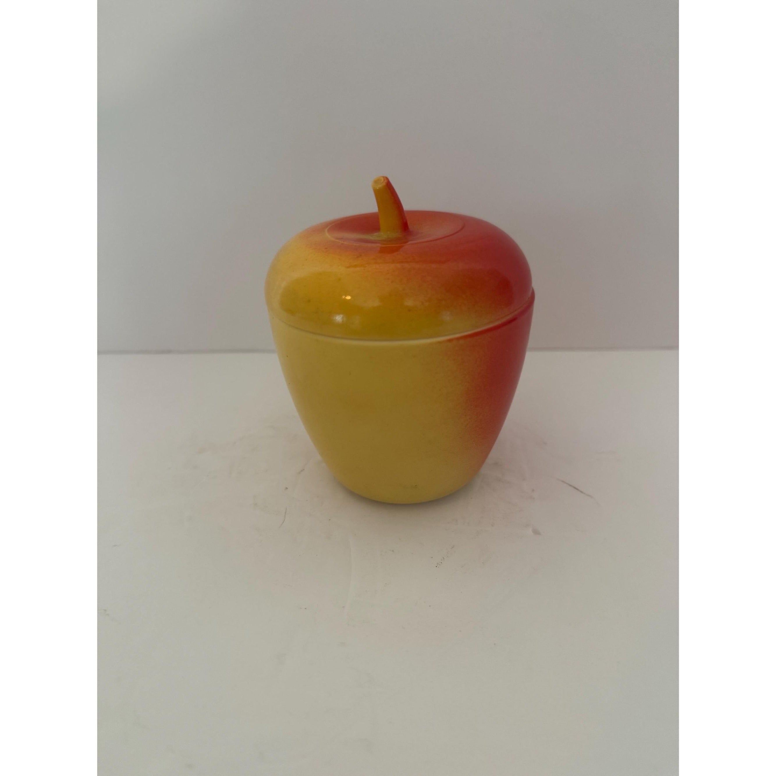 Apple Jam Jelly Jar with Lid Sugar Bowl Hazel Atlas Milk Glass Red Yellow Lidded Reto Kitchenware Cottage core Granny core Kitchen storage